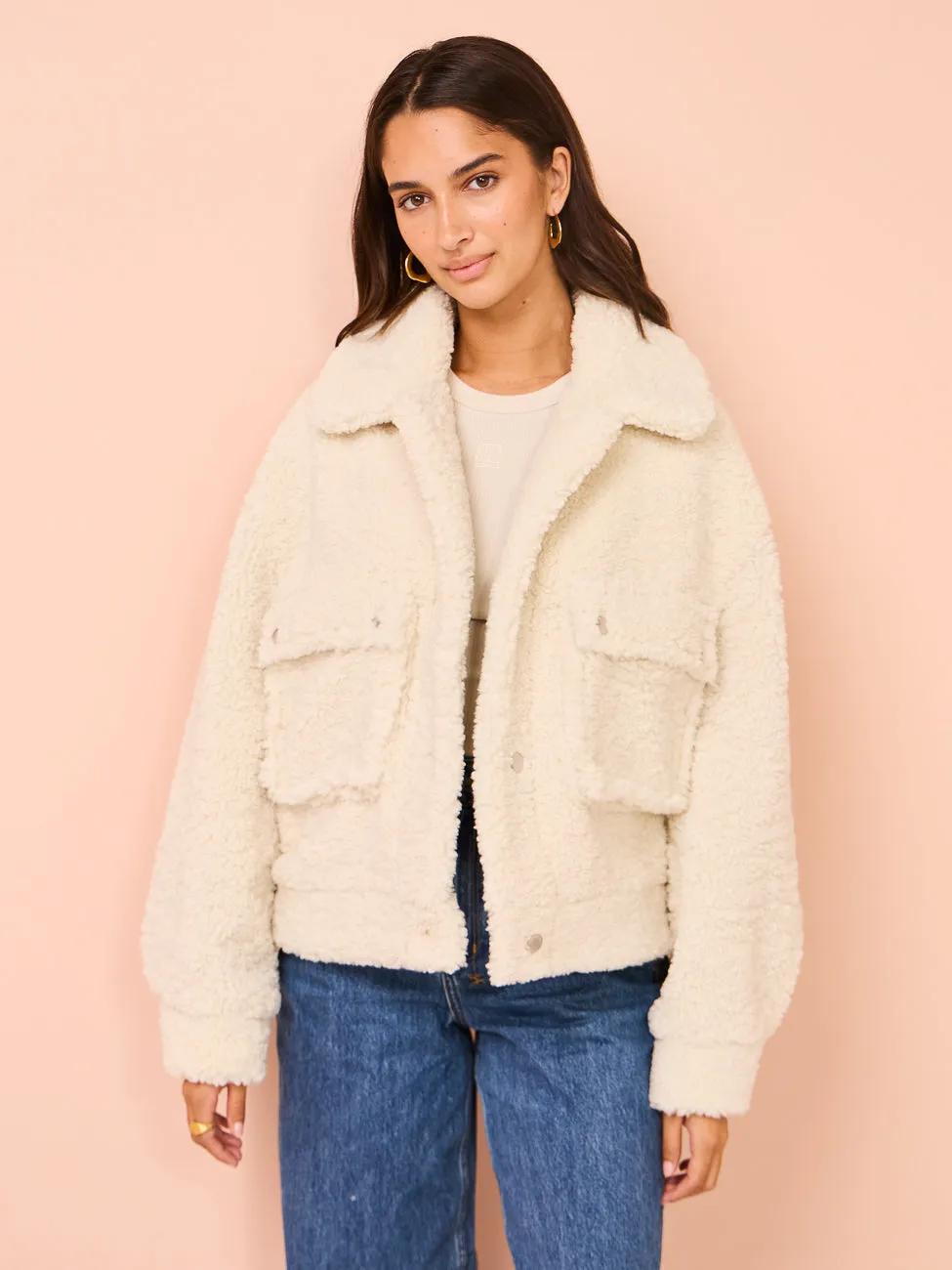 Ena Pelly Emery Faux Fur Jacket in Bone