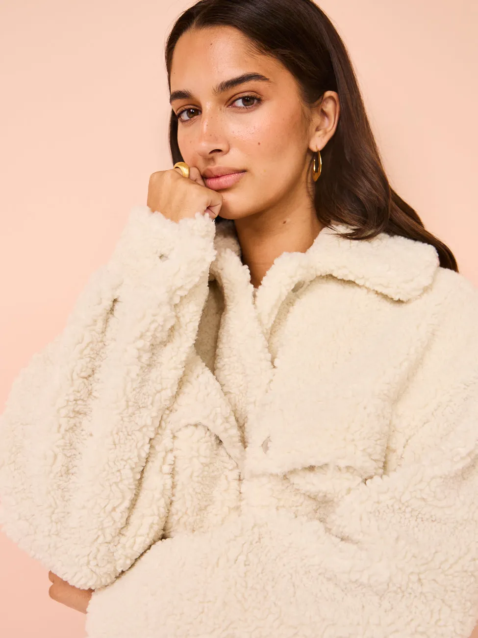 Ena Pelly Emery Faux Fur Jacket in Bone