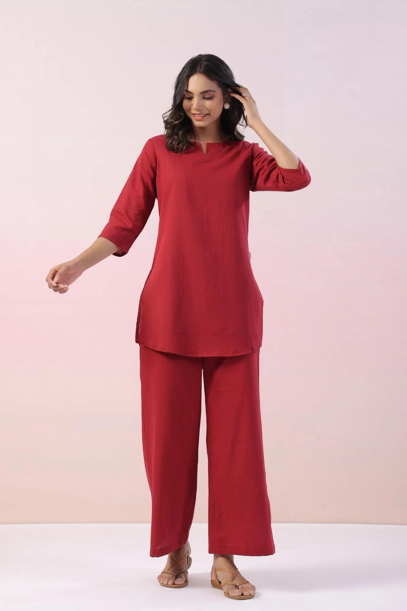 Faye Solid Cotton Palazzo Loungewear Set