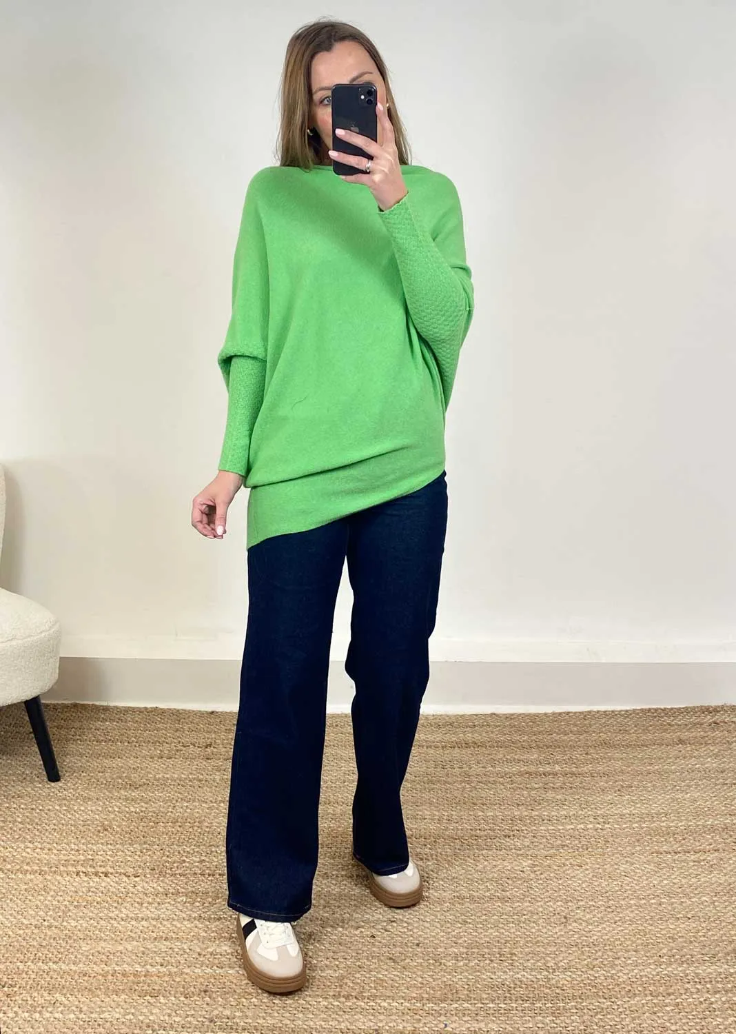 Grace Asymmetric Knit Jumper in Apple Green