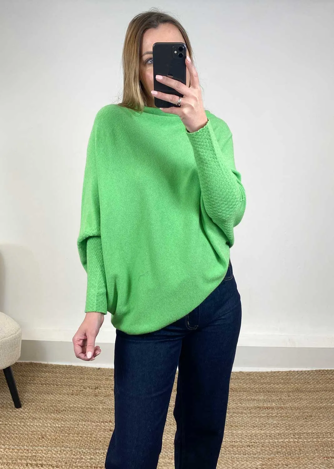 Grace Asymmetric Knit Jumper in Apple Green