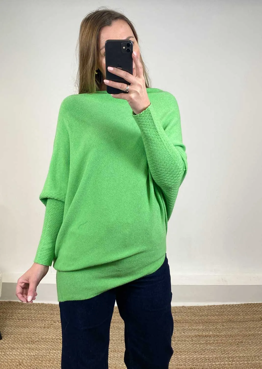 Grace Asymmetric Knit Jumper in Apple Green