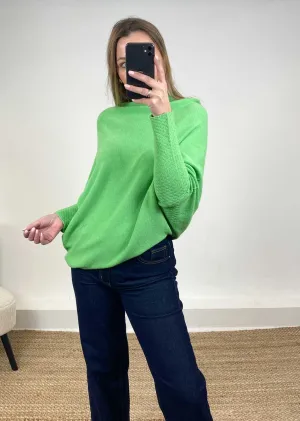 Grace Asymmetric Knit Jumper in Apple Green