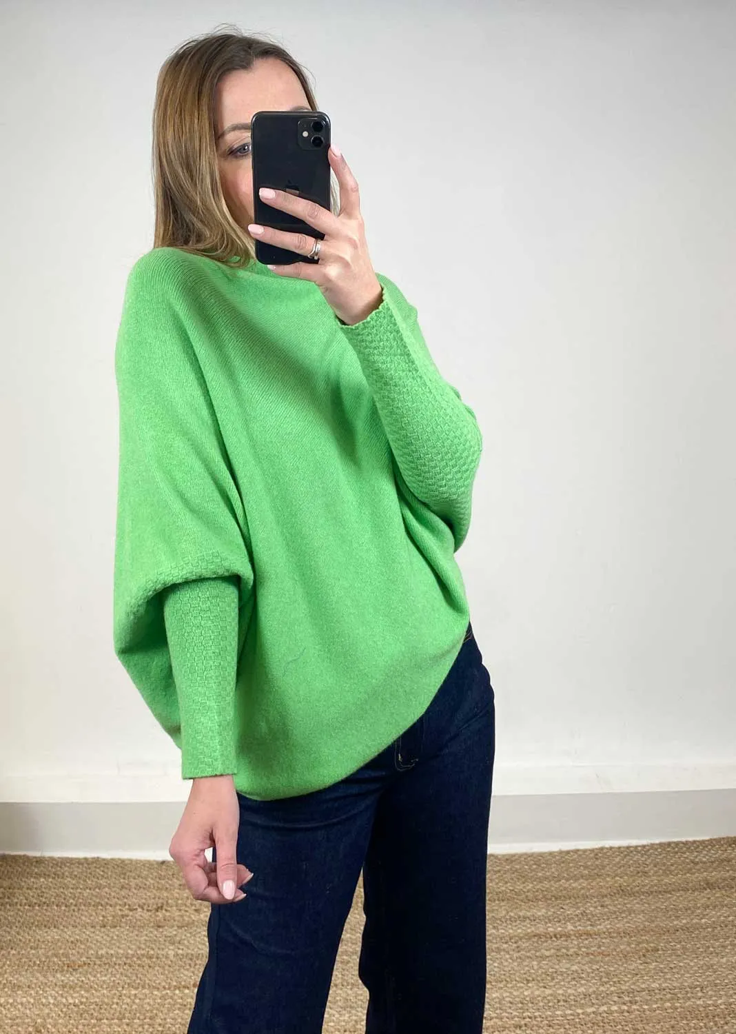 Grace Asymmetric Knit Jumper in Apple Green