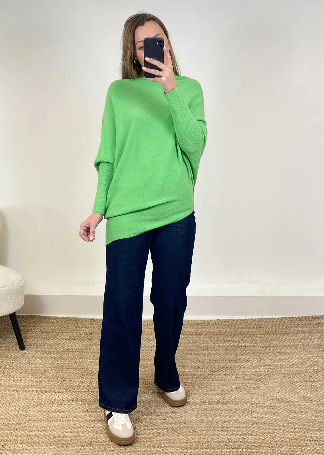 Grace Asymmetric Knit Jumper in Apple Green