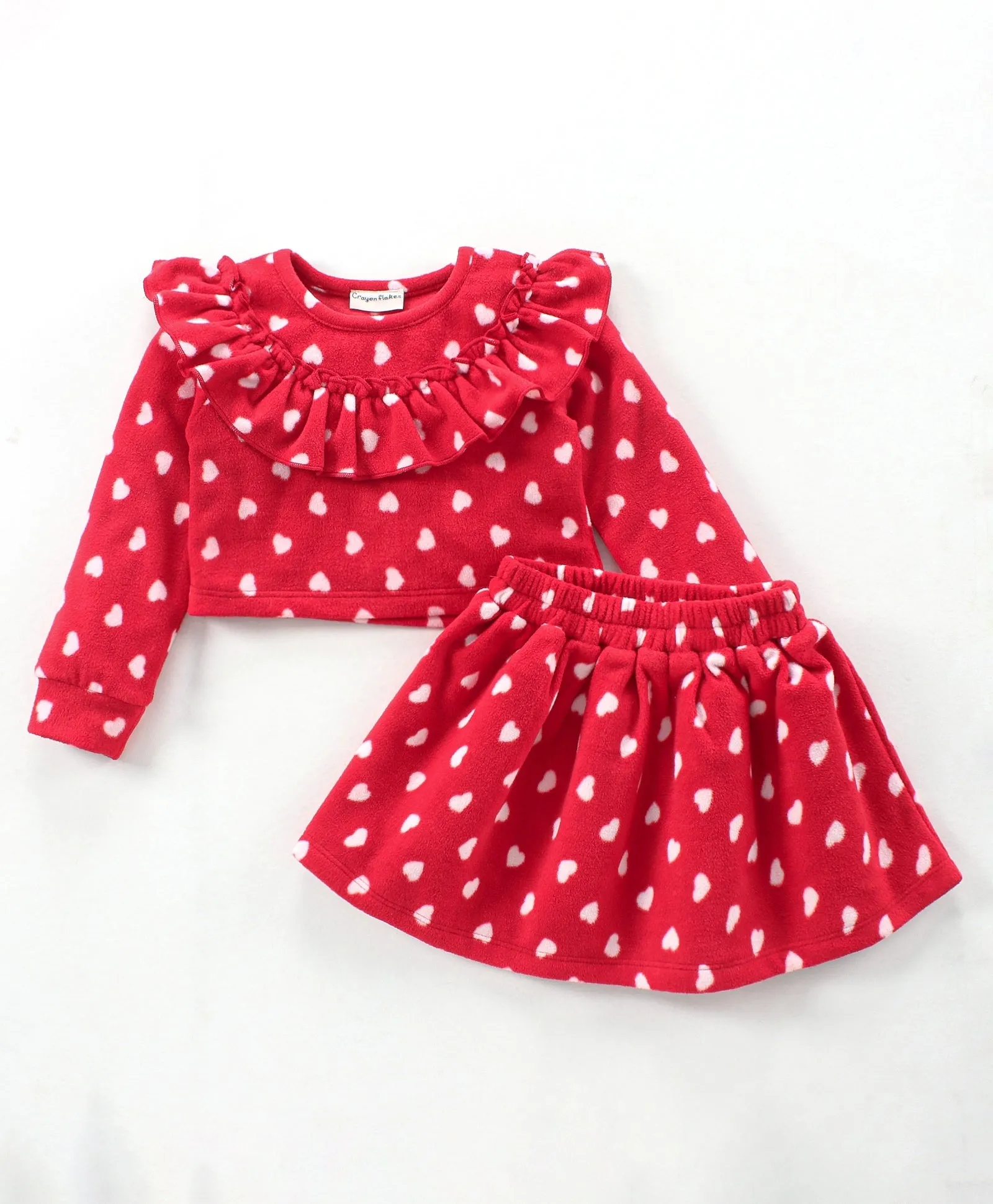 Hearts with Frill Polar Fleece Top Skirt Set