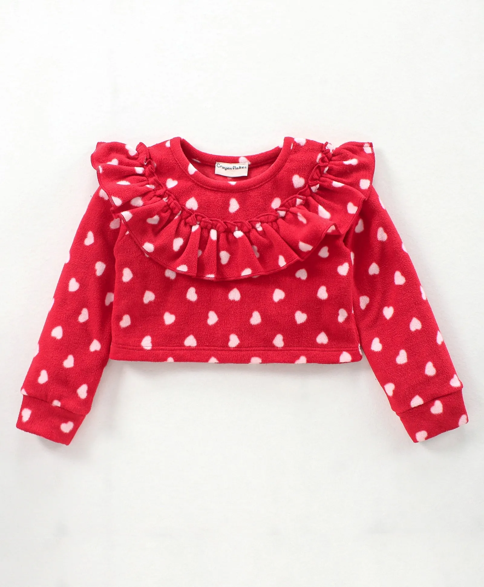 Hearts with Frill Polar Fleece Top Skirt Set