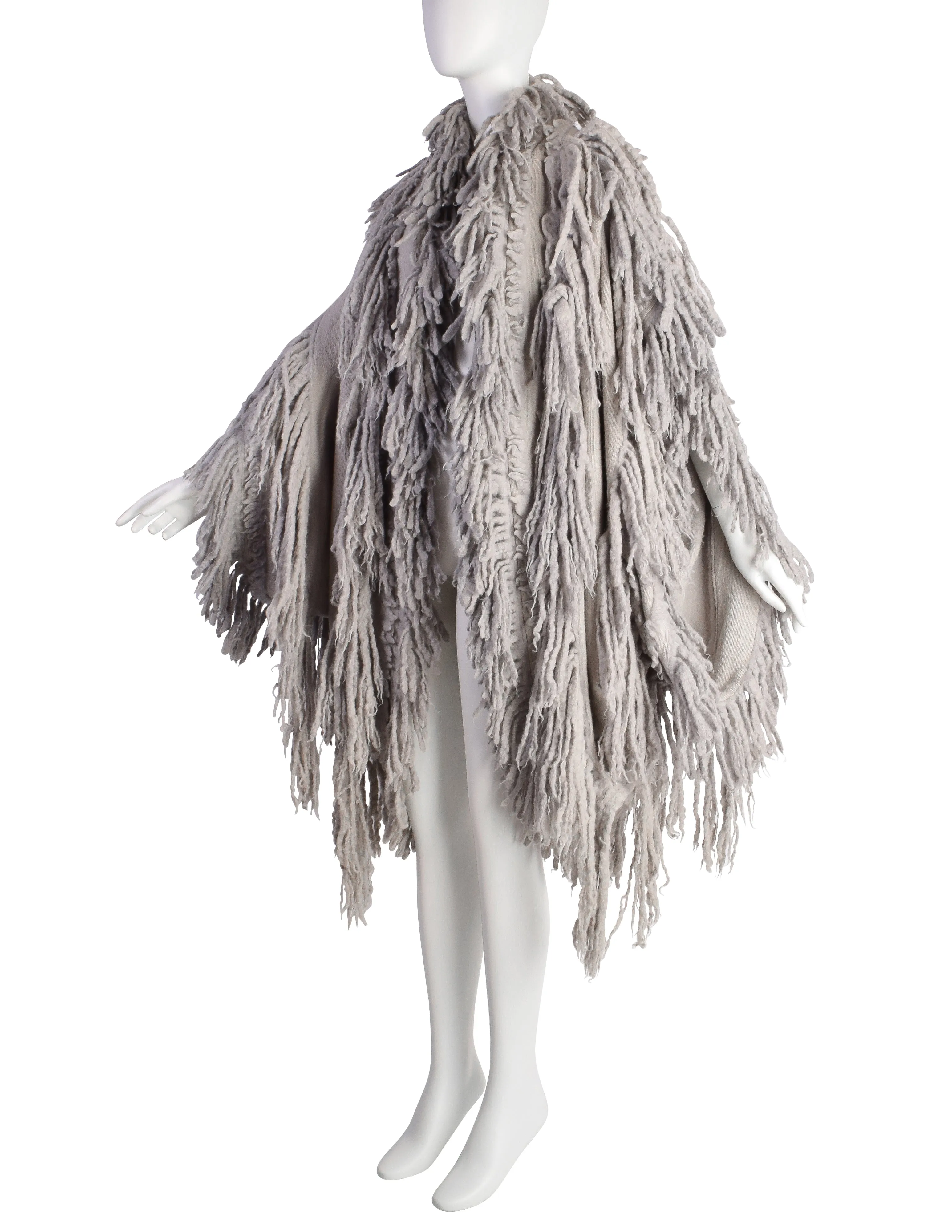 Issey Miyake Vintage AW1985 Phenomenal Grey Shaggy Fringe Knit Sweater Coat