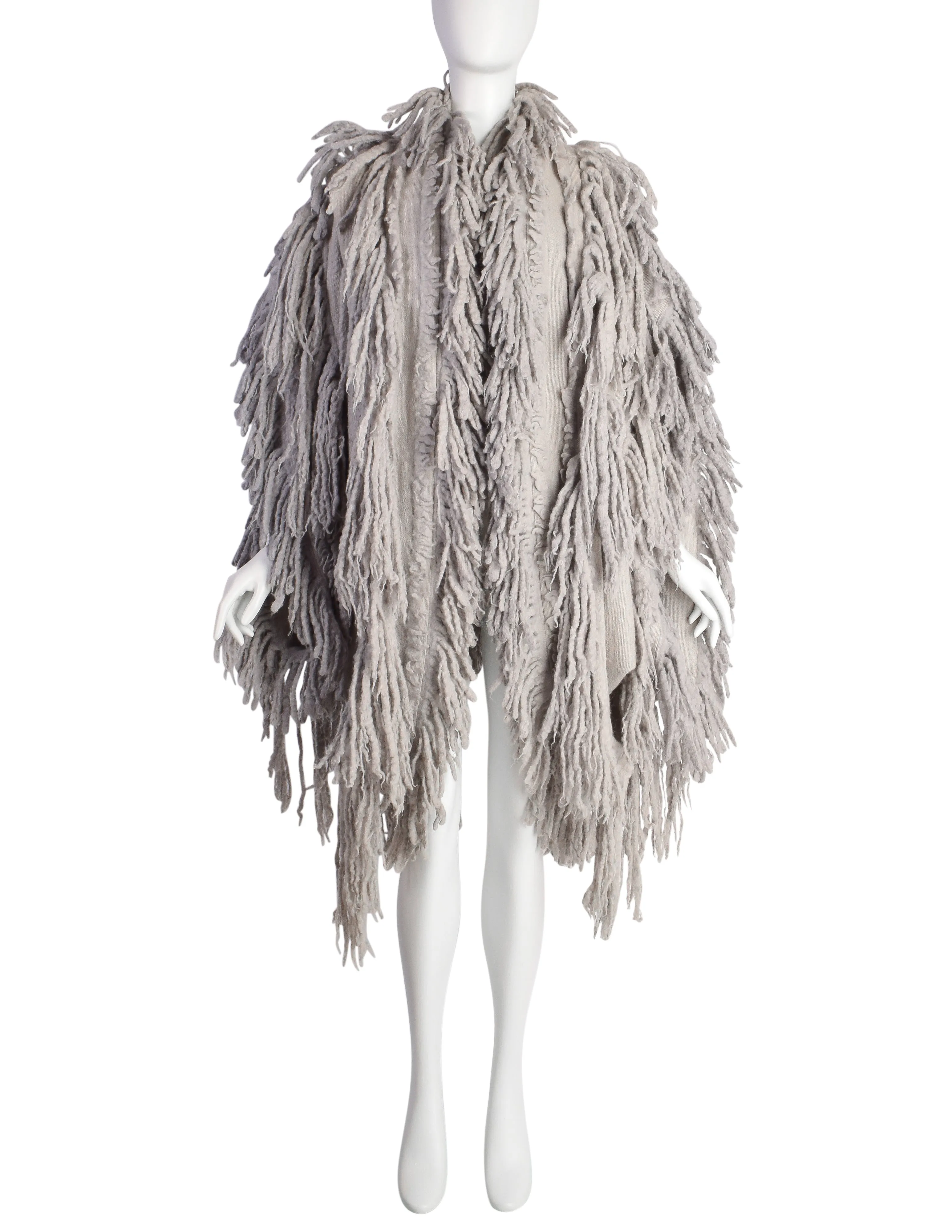 Issey Miyake Vintage AW1985 Phenomenal Grey Shaggy Fringe Knit Sweater Coat