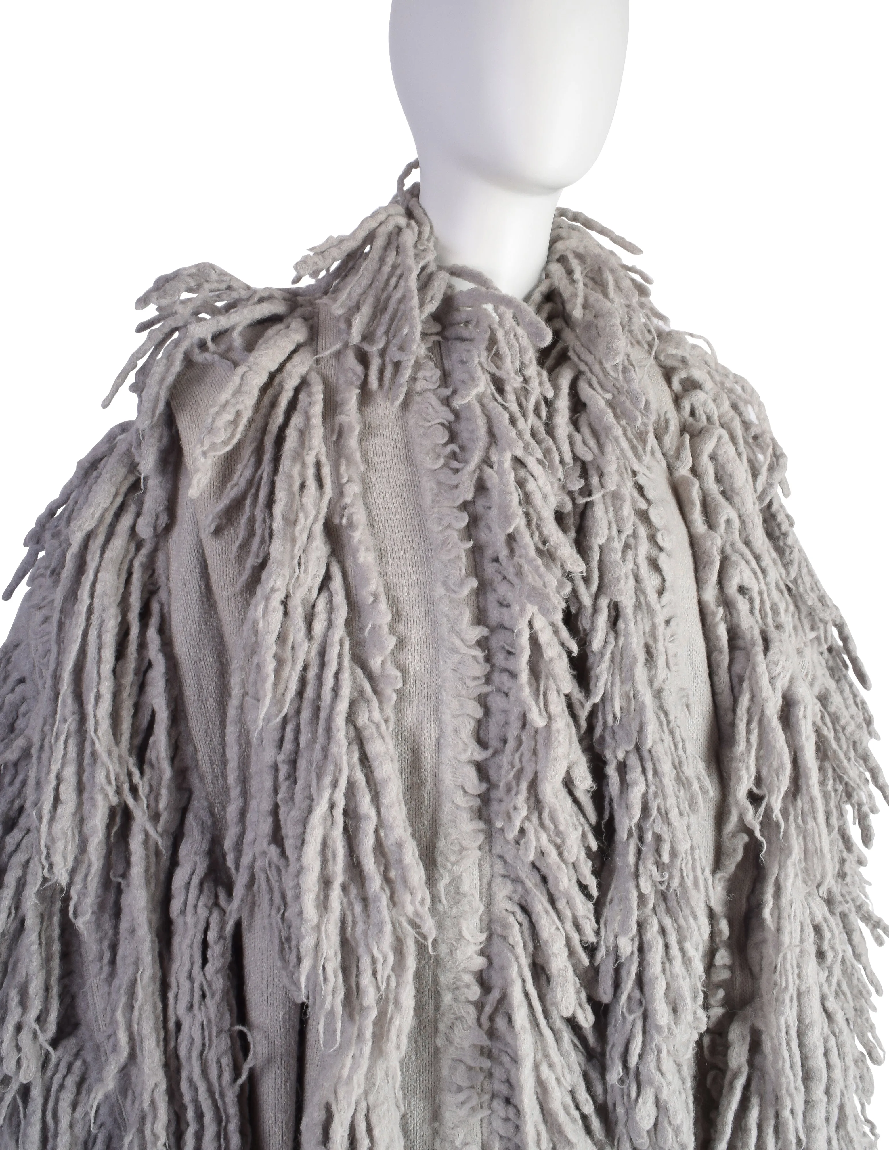 Issey Miyake Vintage AW1985 Phenomenal Grey Shaggy Fringe Knit Sweater Coat