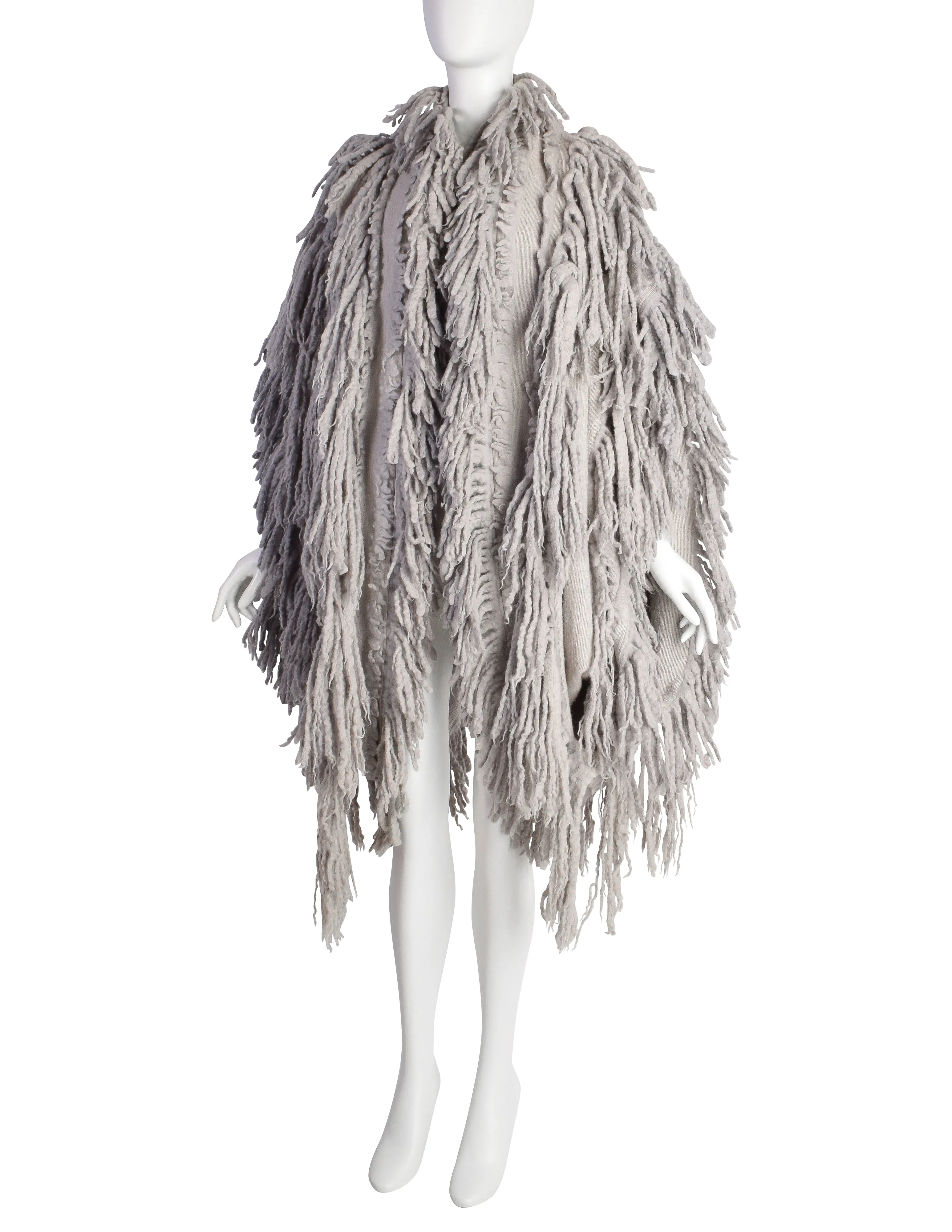 Issey Miyake Vintage AW1985 Phenomenal Grey Shaggy Fringe Knit Sweater Coat