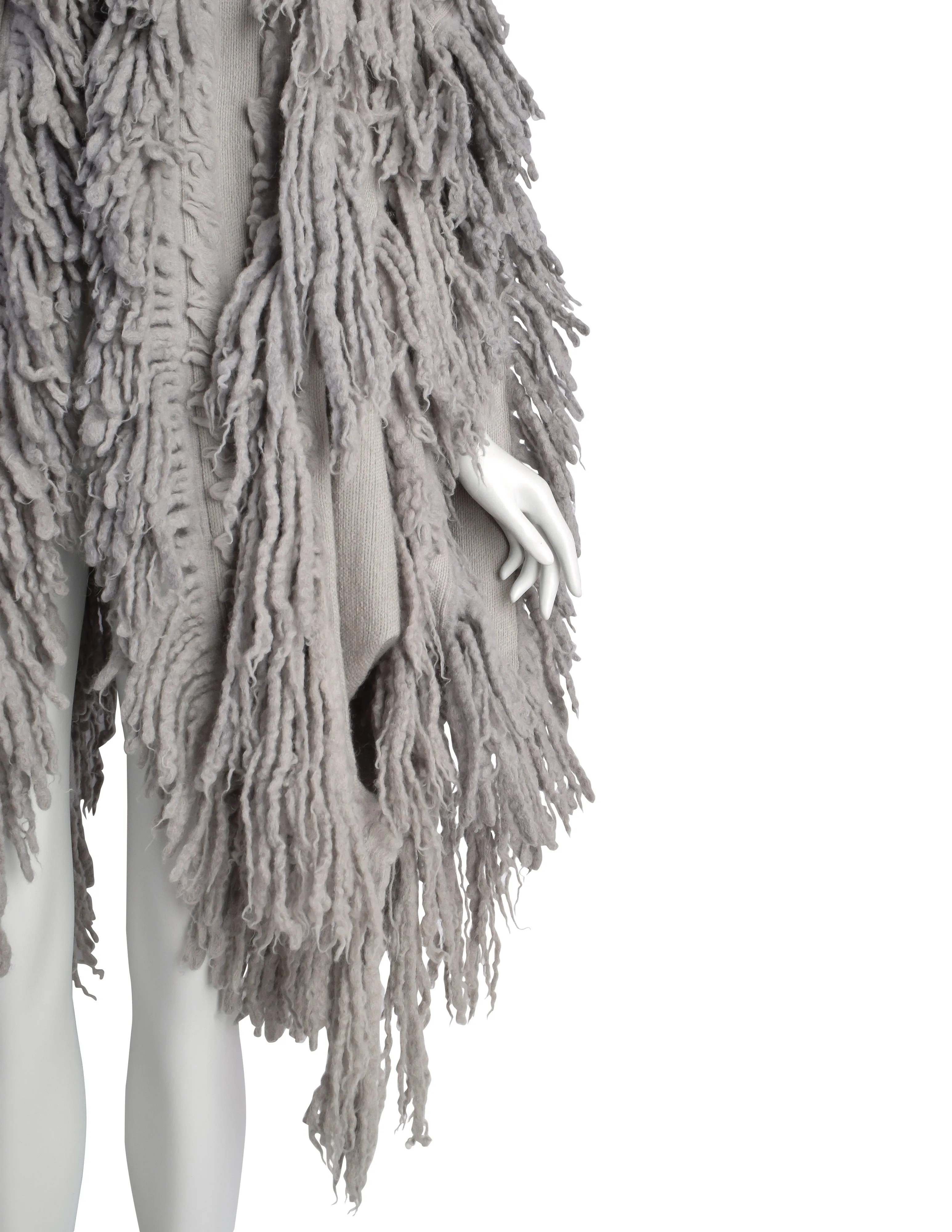 Issey Miyake Vintage AW1985 Phenomenal Grey Shaggy Fringe Knit Sweater Coat