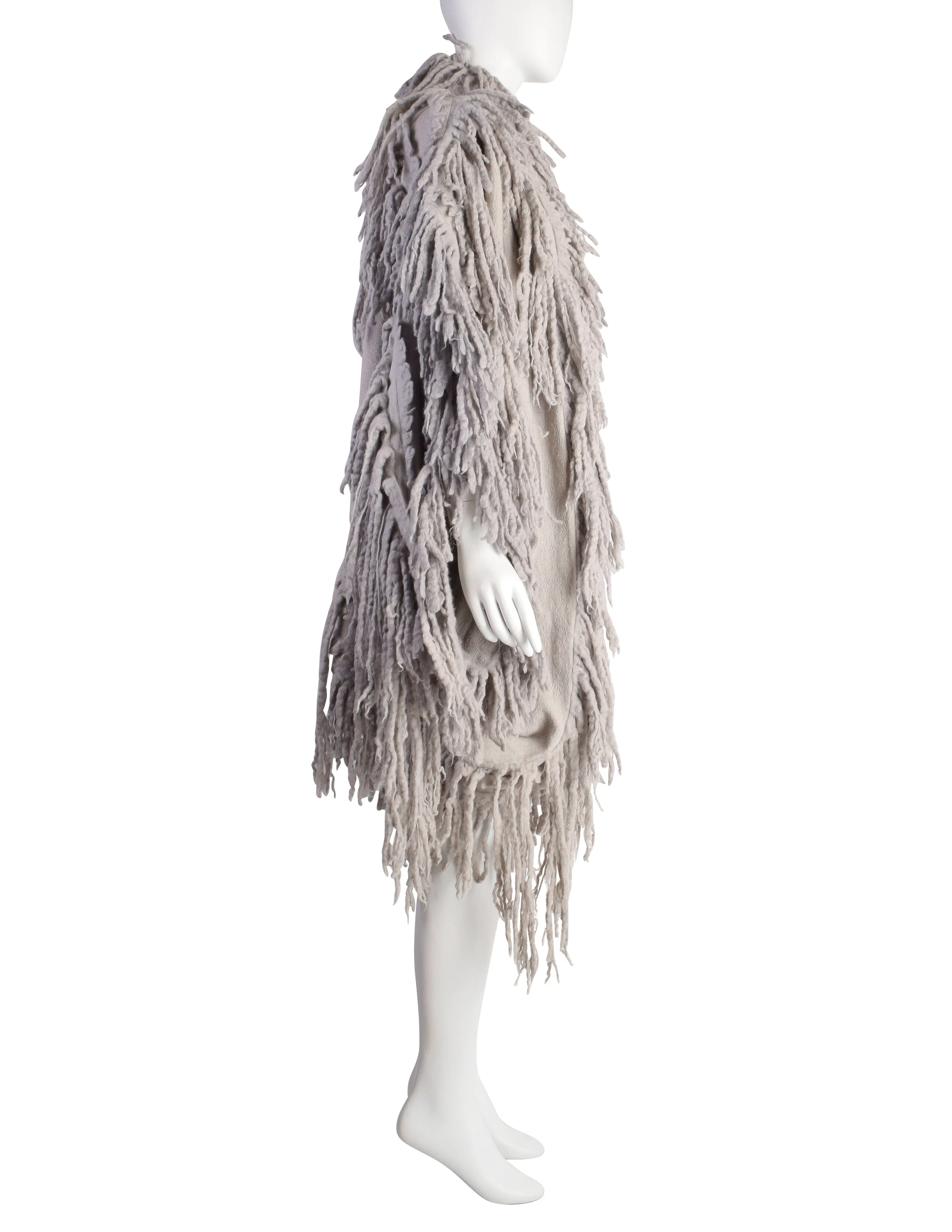 Issey Miyake Vintage AW1985 Phenomenal Grey Shaggy Fringe Knit Sweater Coat