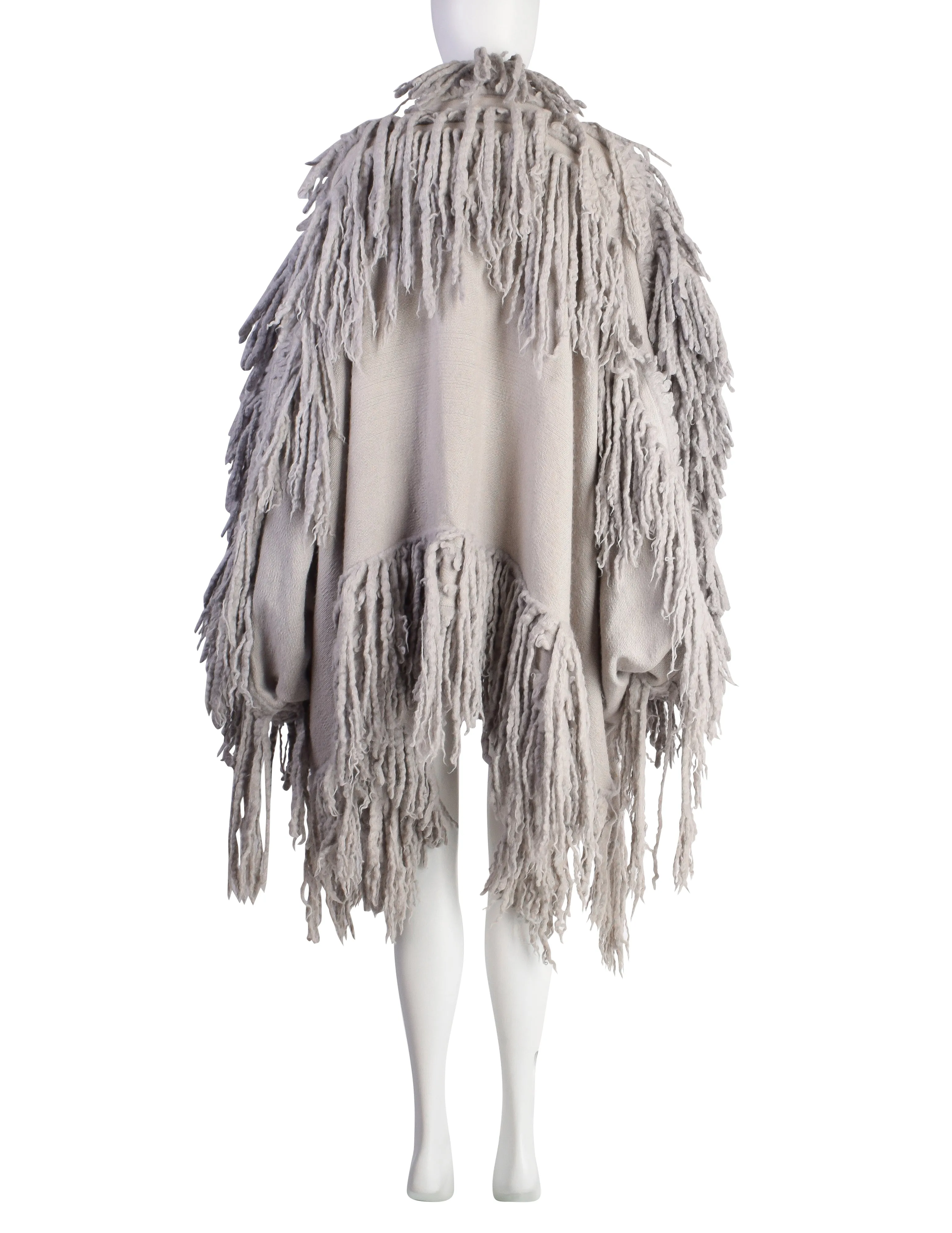 Issey Miyake Vintage AW1985 Phenomenal Grey Shaggy Fringe Knit Sweater Coat