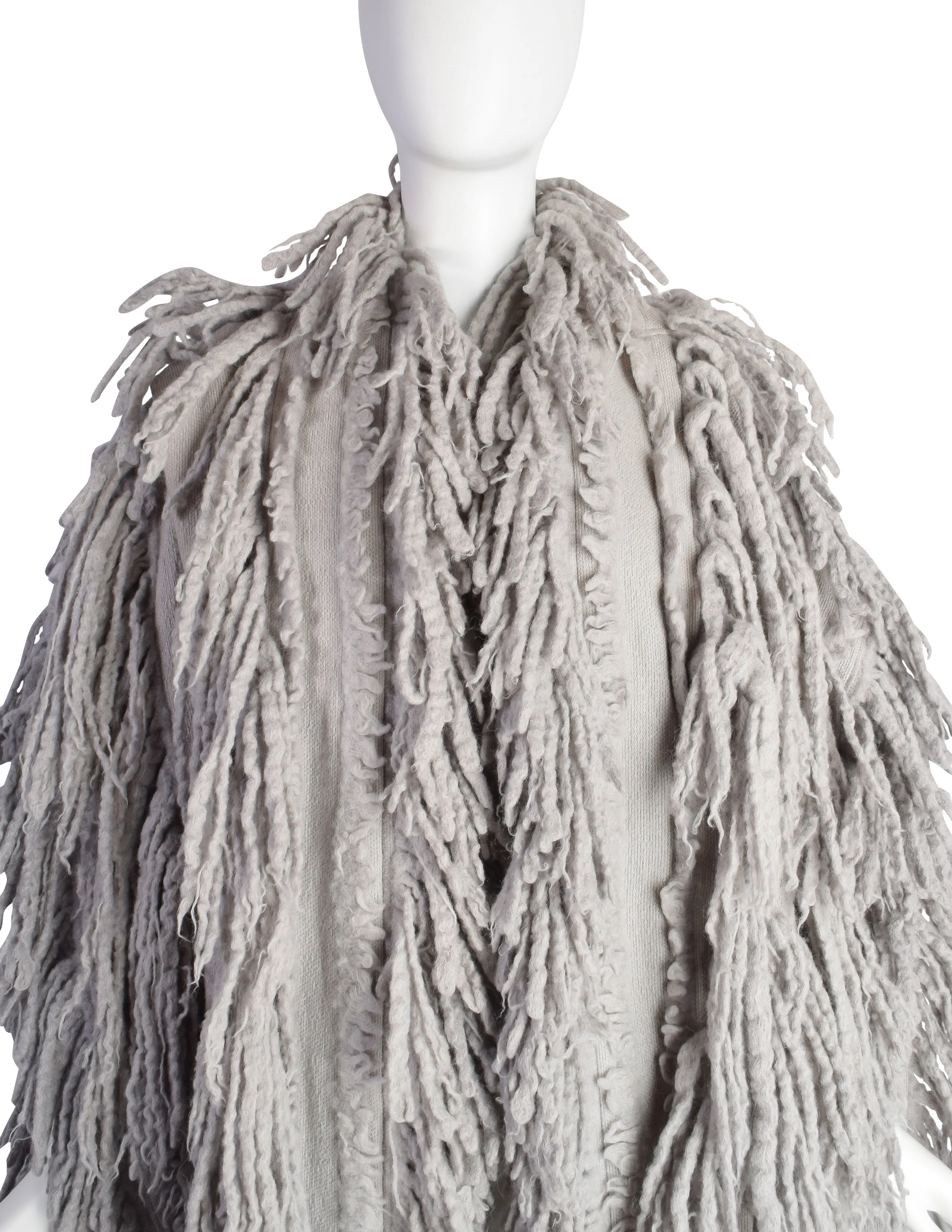 Issey Miyake Vintage AW1985 Phenomenal Grey Shaggy Fringe Knit Sweater Coat