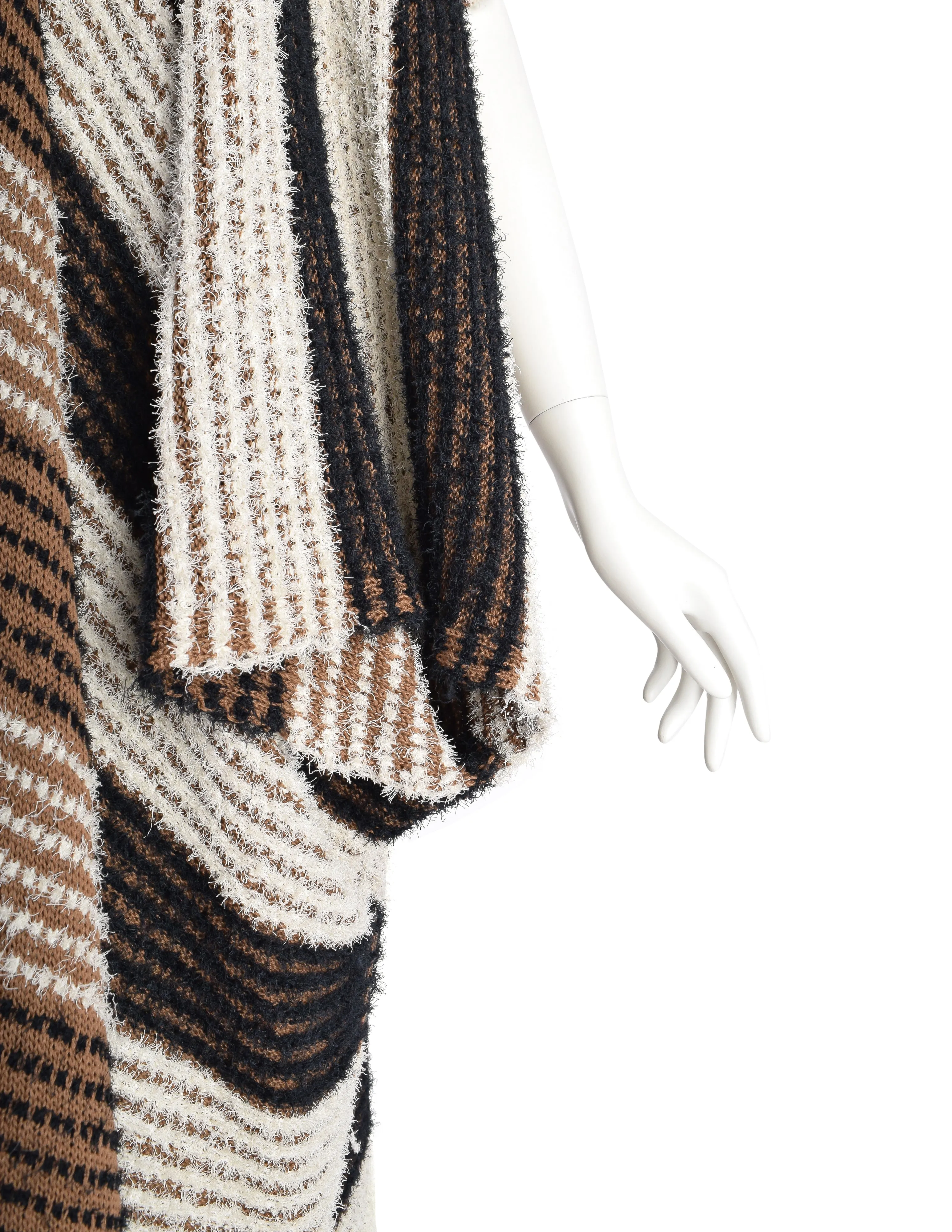 Issey Miyake Vintage SS 1984 Black White Brown Fuzzy Striped Convertible Knit Duster