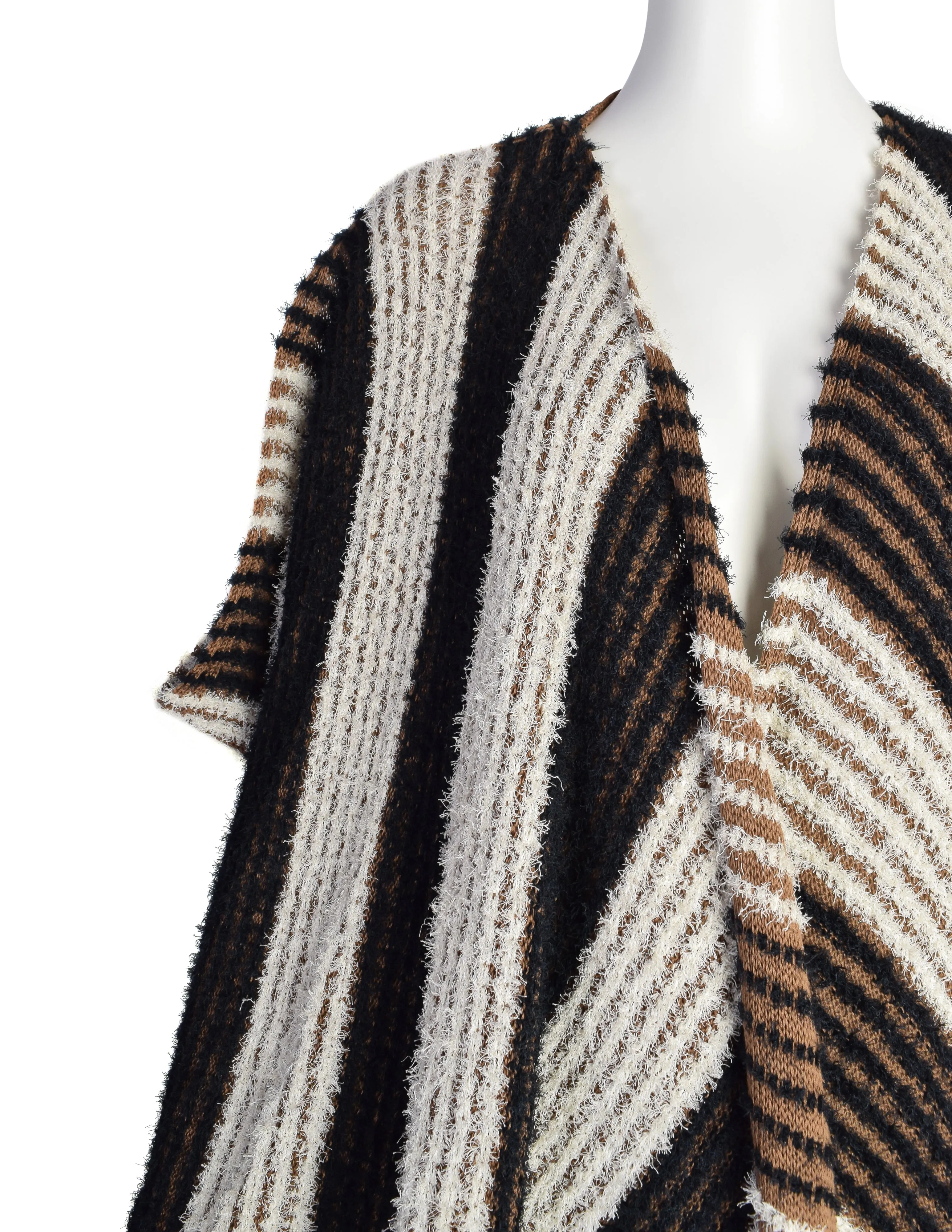 Issey Miyake Vintage SS 1984 Black White Brown Fuzzy Striped Convertible Knit Duster