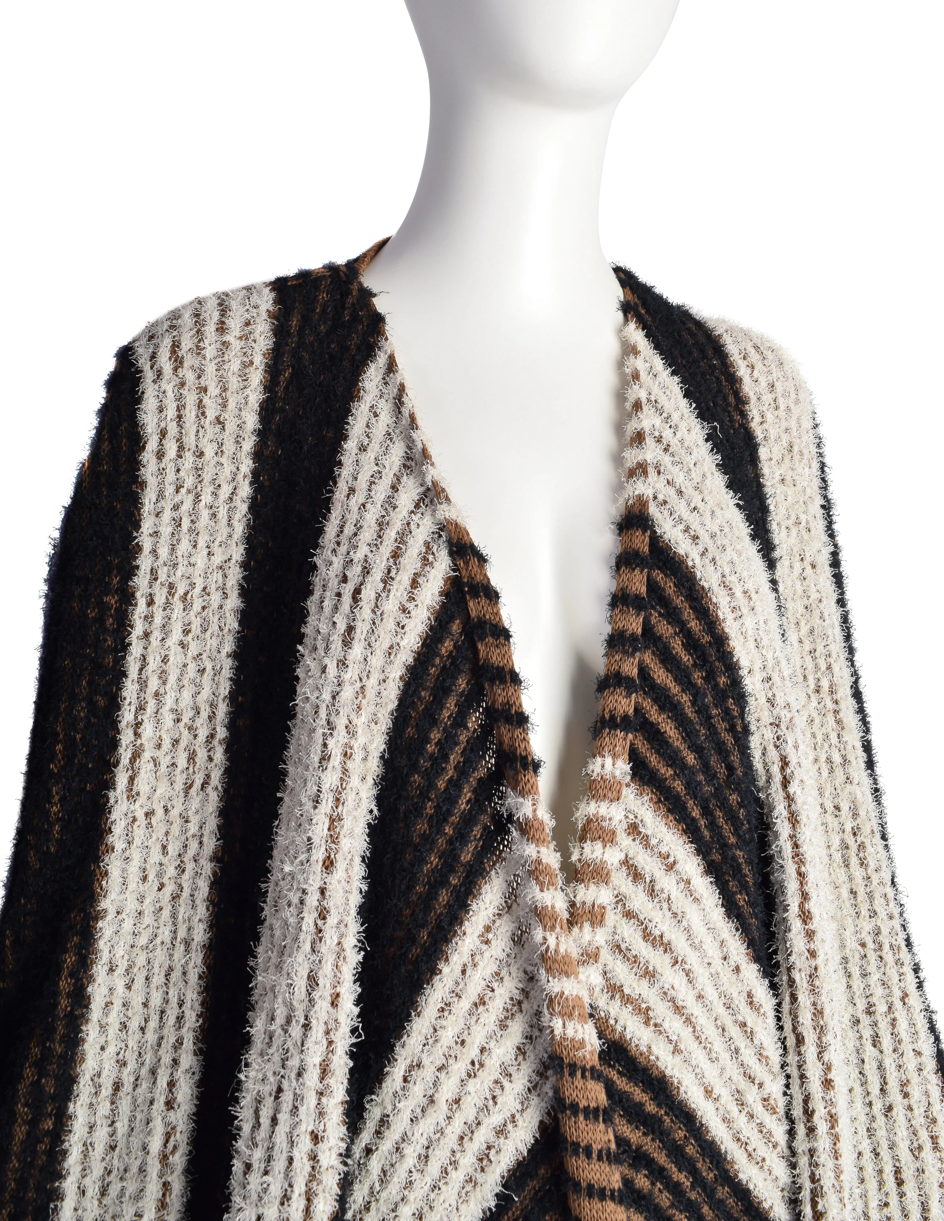 Issey Miyake Vintage SS 1984 Black White Brown Fuzzy Striped Convertible Knit Duster