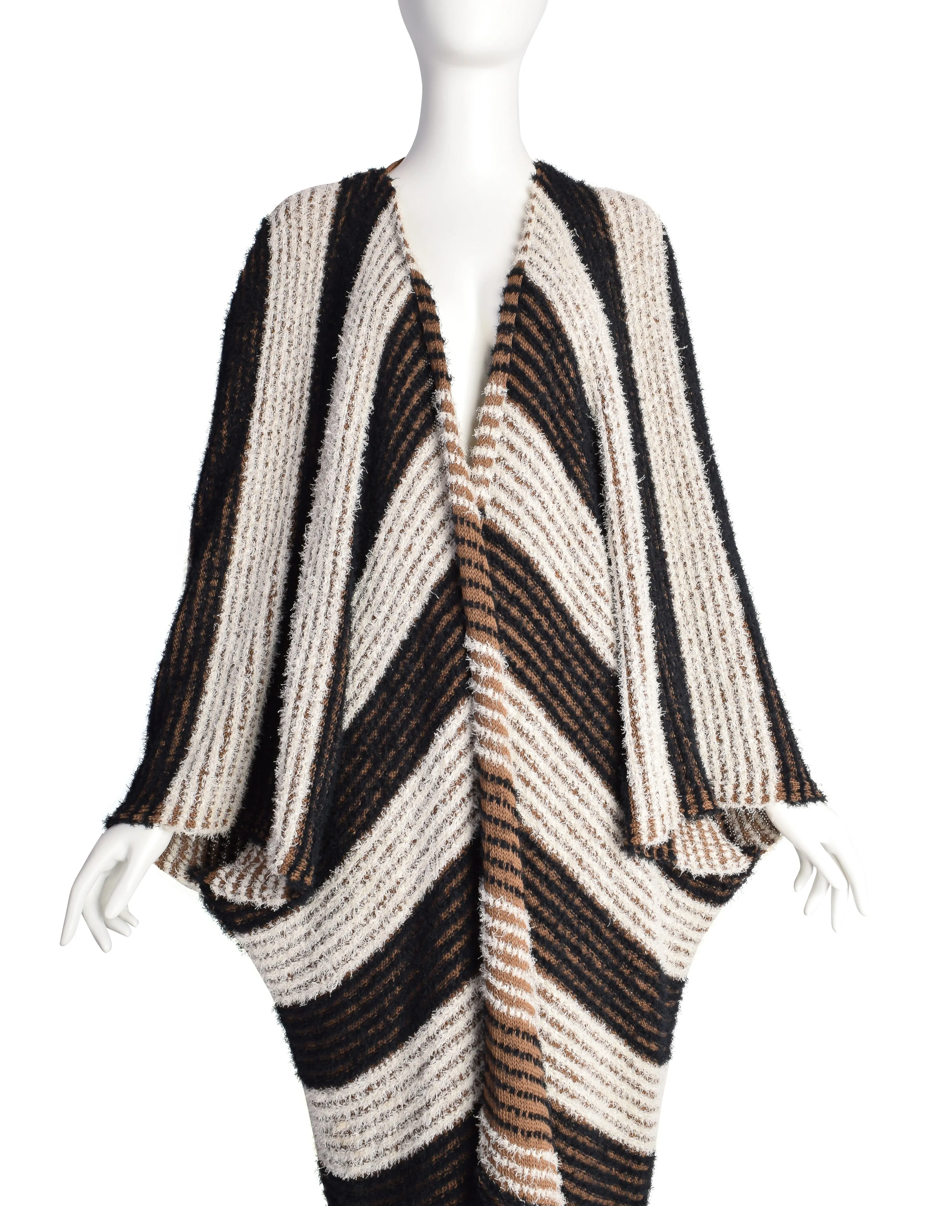 Issey Miyake Vintage SS 1984 Black White Brown Fuzzy Striped Convertible Knit Duster