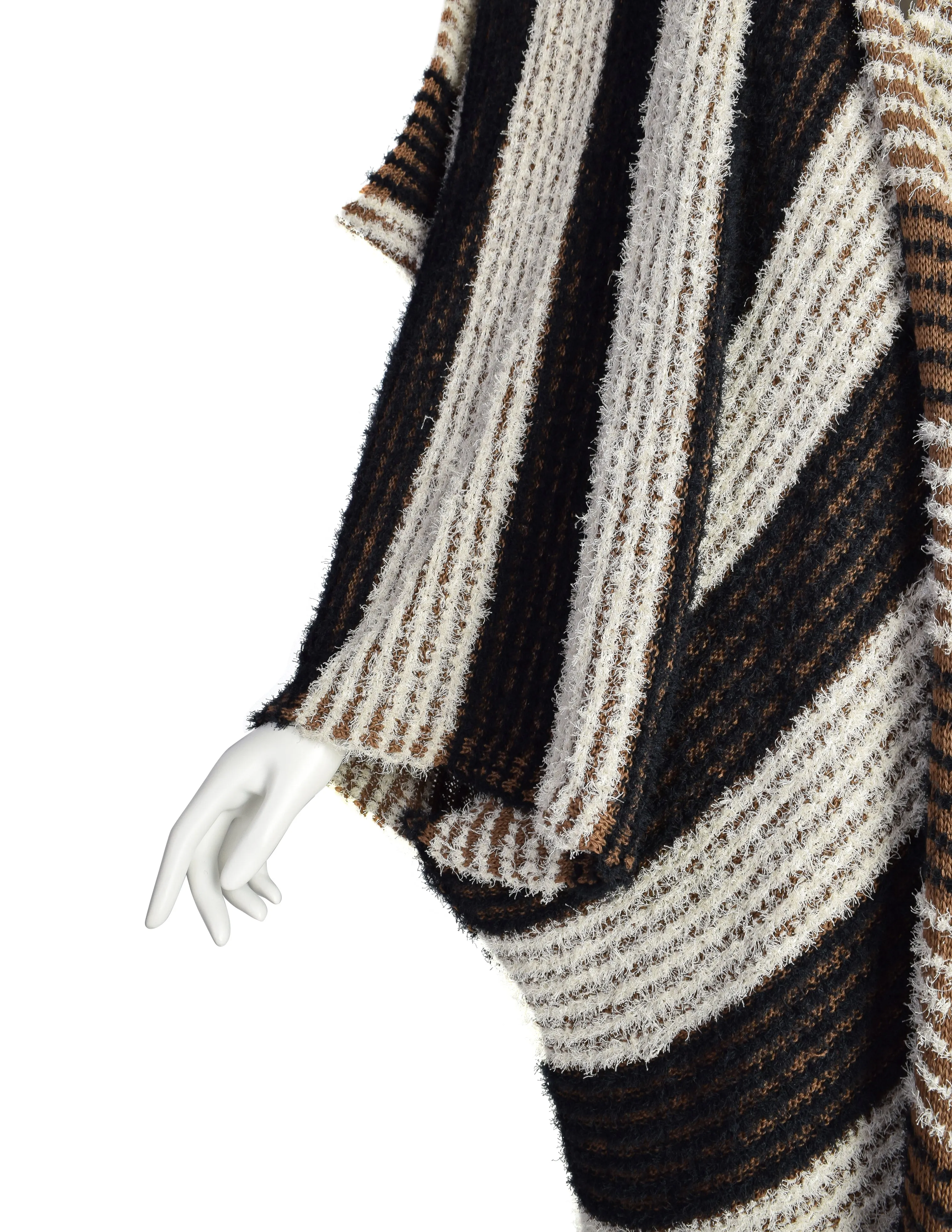 Issey Miyake Vintage SS 1984 Black White Brown Fuzzy Striped Convertible Knit Duster