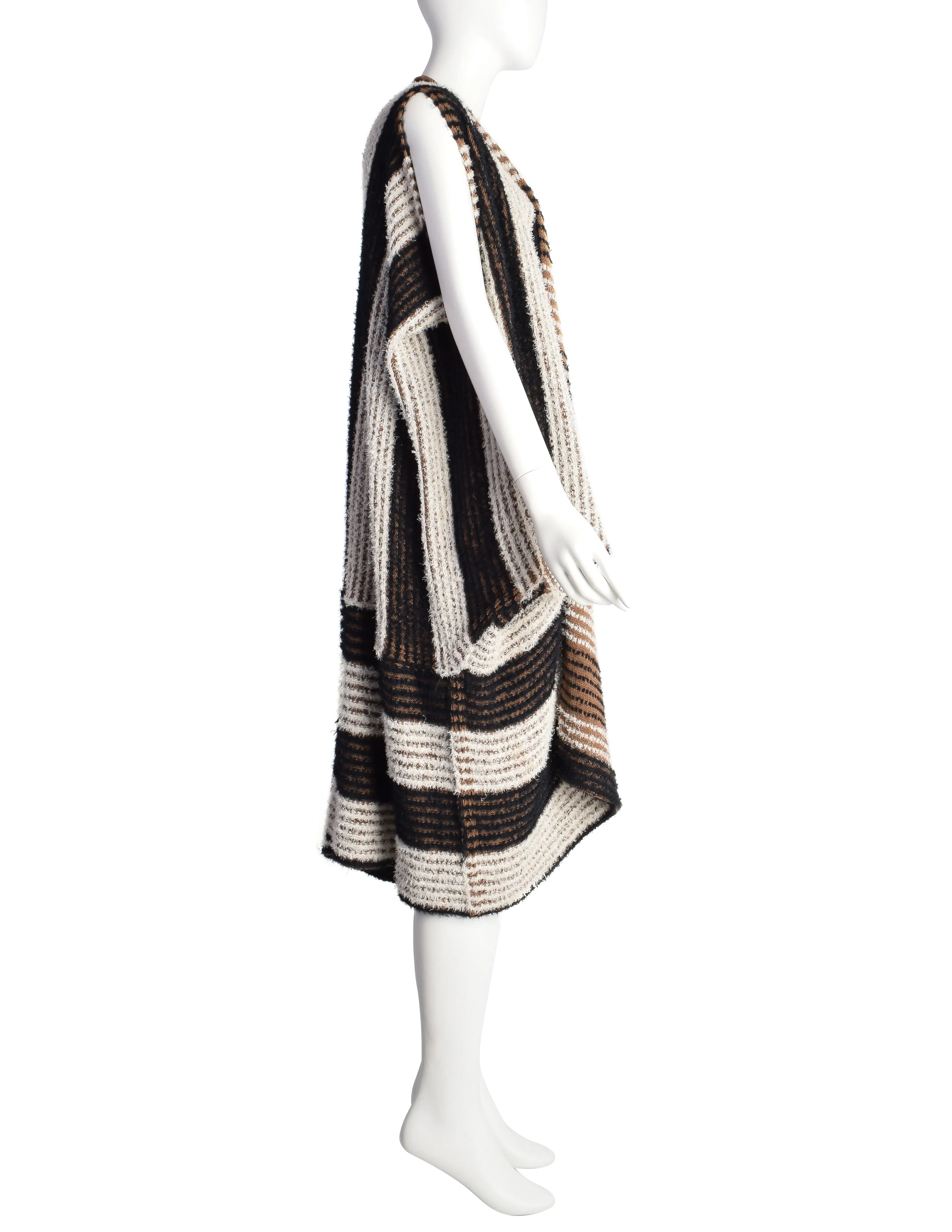 Issey Miyake Vintage SS 1984 Black White Brown Fuzzy Striped Convertible Knit Duster