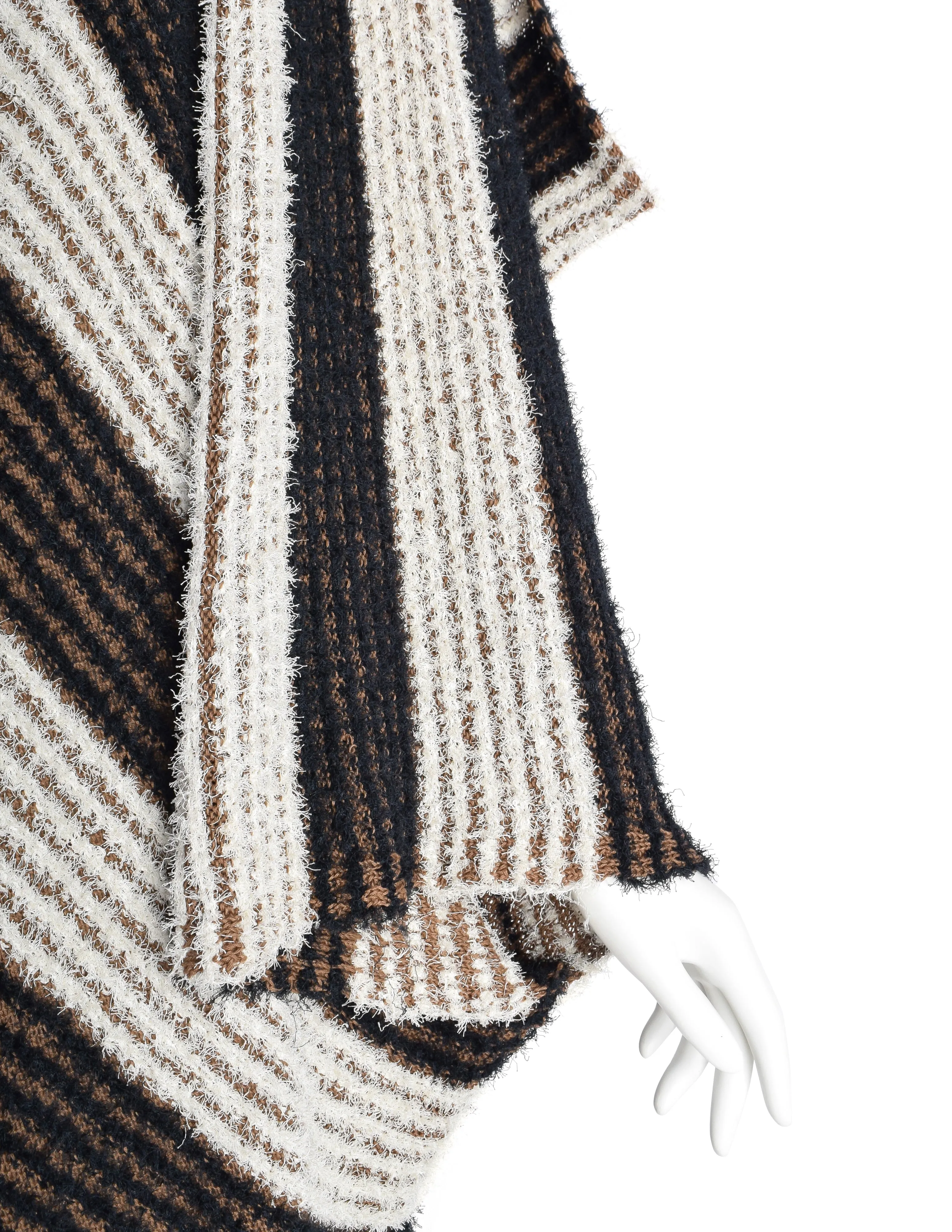 Issey Miyake Vintage SS 1984 Black White Brown Fuzzy Striped Convertible Knit Duster