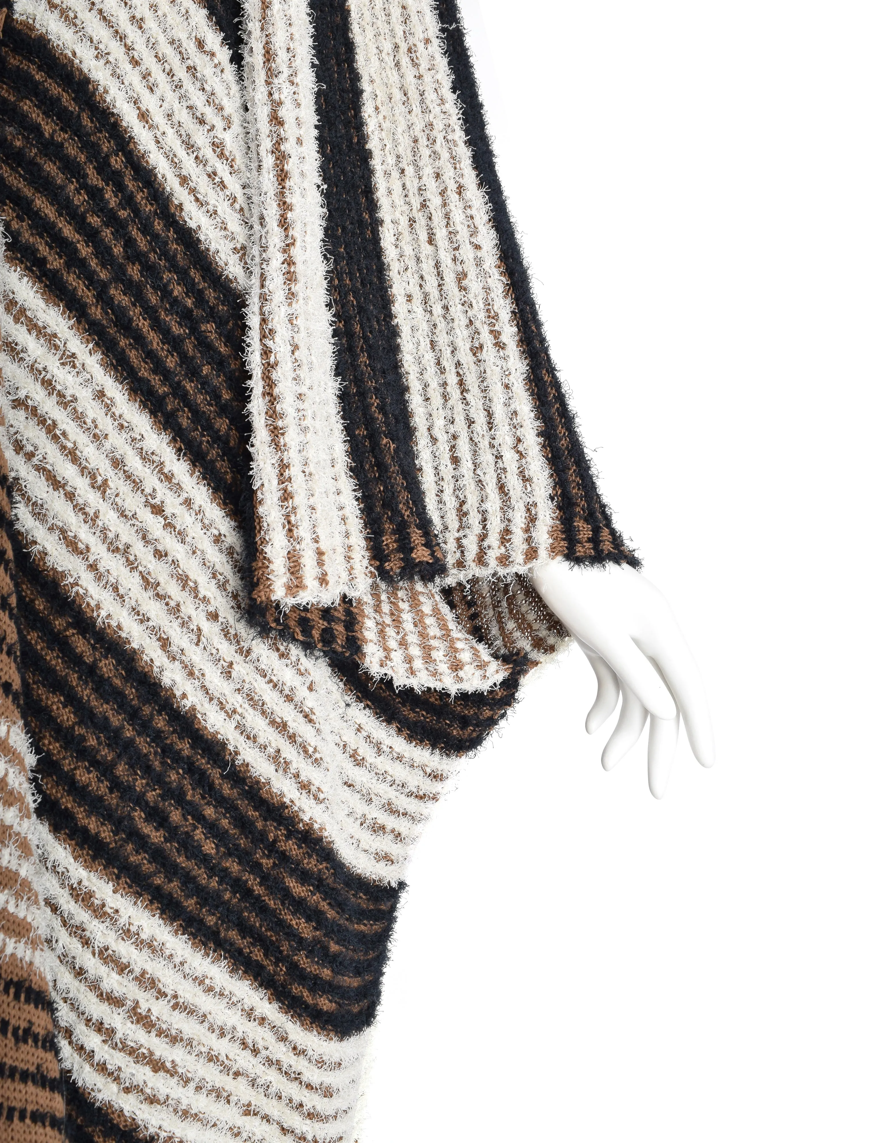 Issey Miyake Vintage SS 1984 Black White Brown Fuzzy Striped Convertible Knit Duster