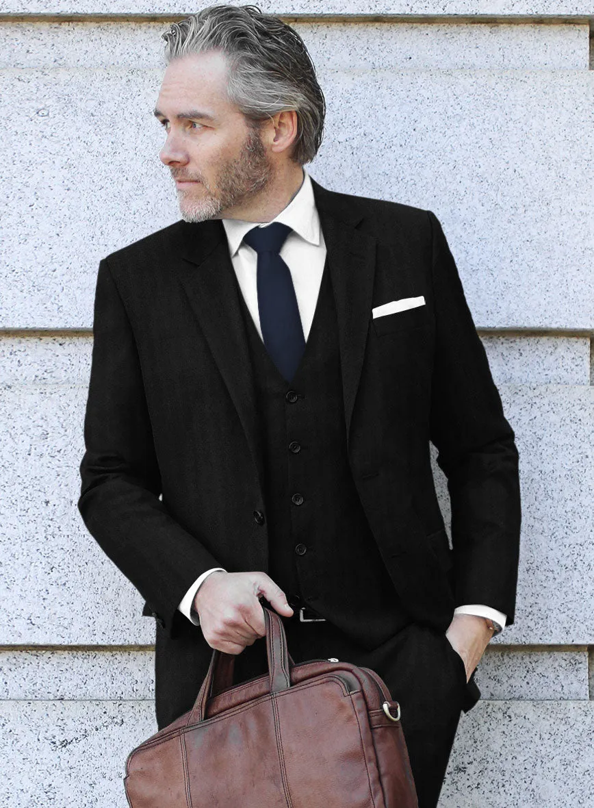 Italian Black Herringbone Flannel Suit