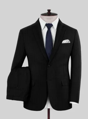 Italian Black Herringbone Flannel Suit