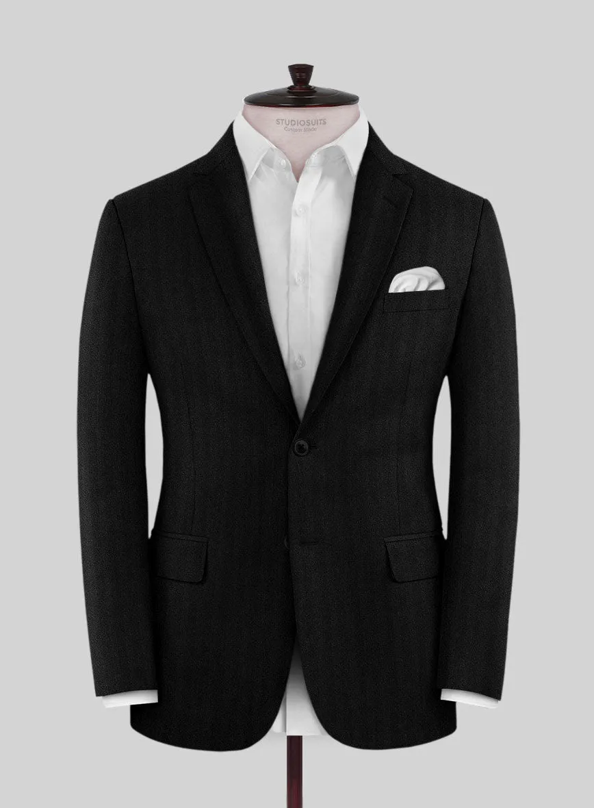 Italian Black Herringbone Flannel Suit