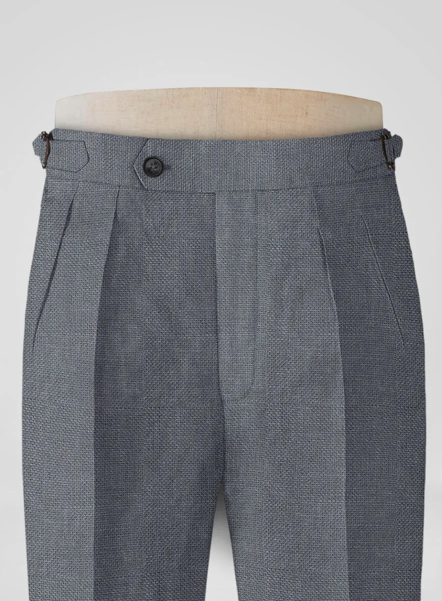 Italian Prato Gray Dobby Linen Highland Trousers