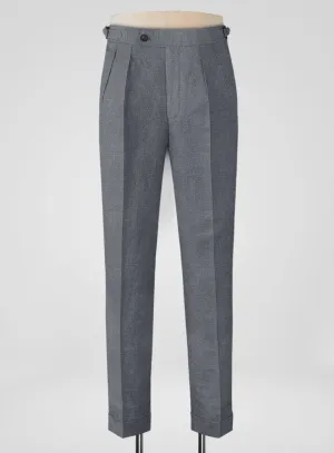 Italian Prato Gray Dobby Linen Highland Trousers