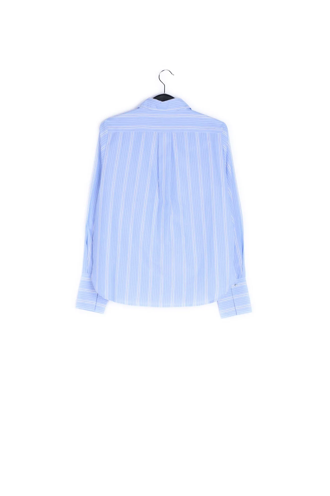 Light blue and white striped cotton shirt with beaded trim