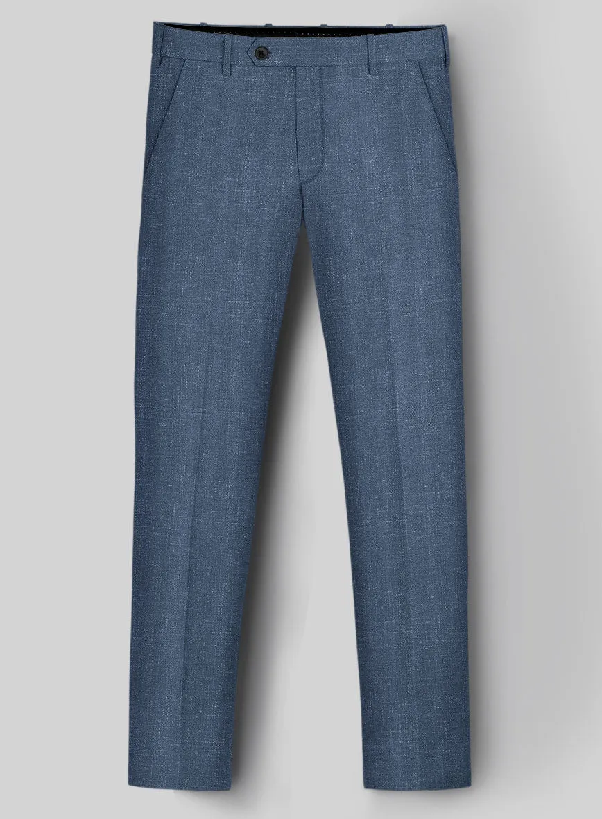 London Loom Blue Herringbone Wool Silk Linen Suit