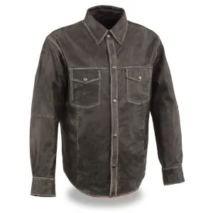 Men's Distressed Gray Lightweight Leather Snap Front club Shirt