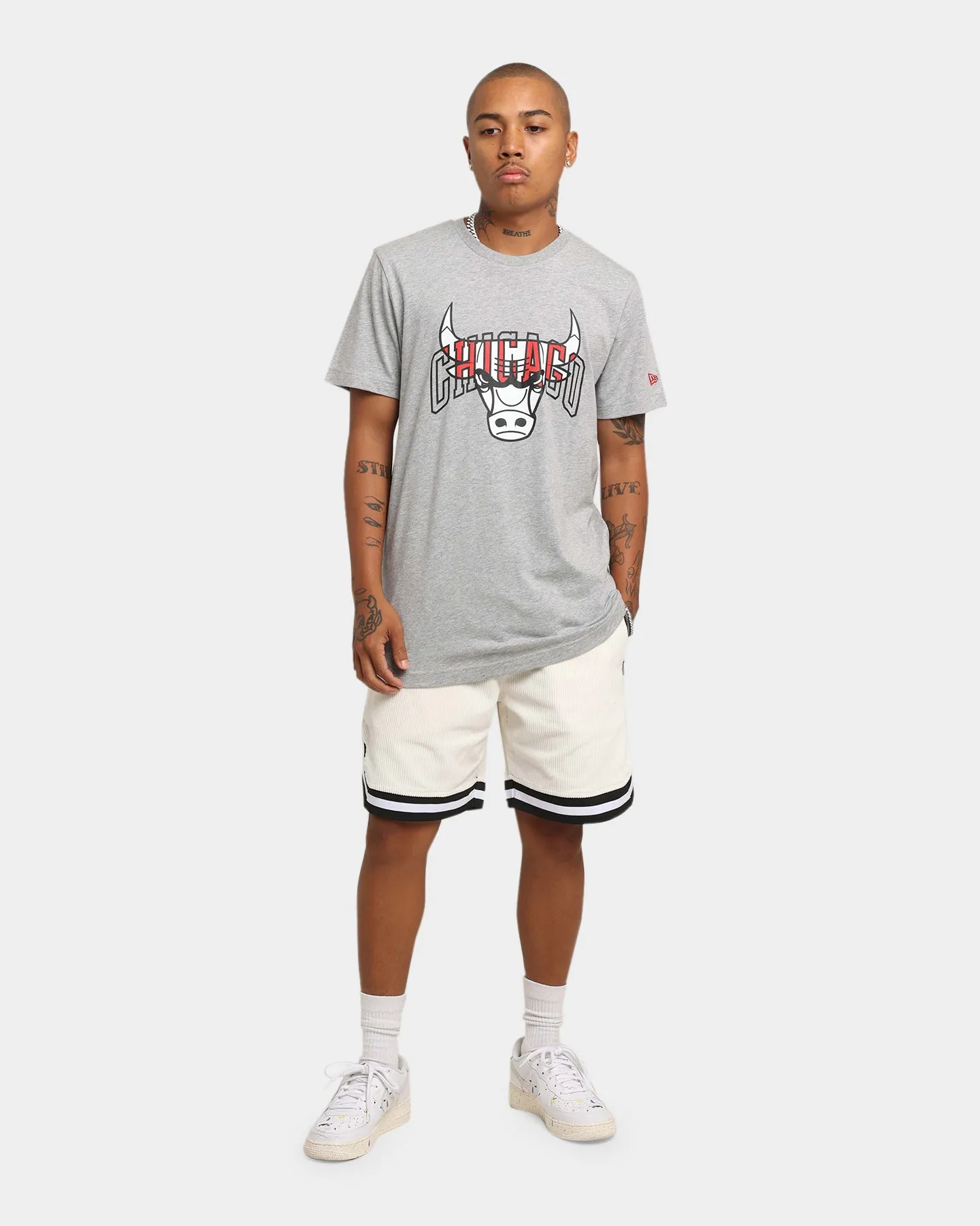 New Era Chicago Bulls Script T-Shirt Heather Grey