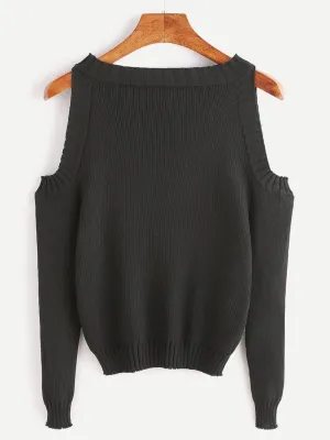 Open Shoulder Rib Knit Sweater