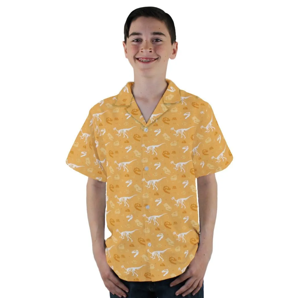 Orange Dinosaur Bones Youth Hawaiian Shirt