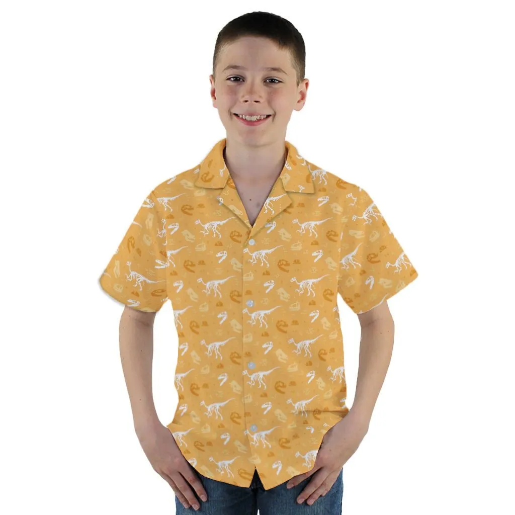 Orange Dinosaur Bones Youth Hawaiian Shirt