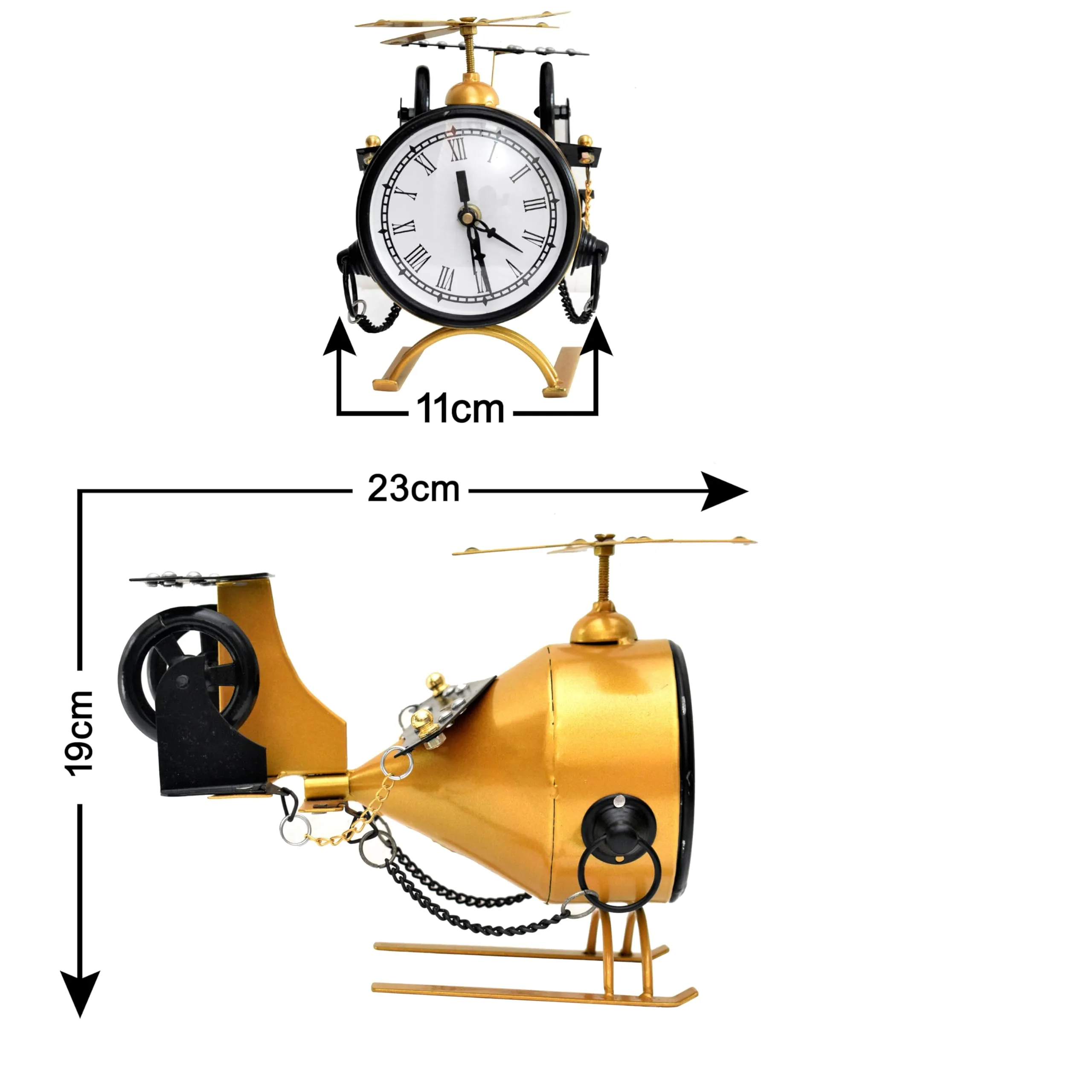 PANEL WOOD Amazing CRAFTLAND Aeroplane Miniature Desk Clock, Stylish Timepiece with Rotating Wheels, Manual Time Adjustment & Table Clock Home Decoration for Living Room & Drawing Room (Golden)