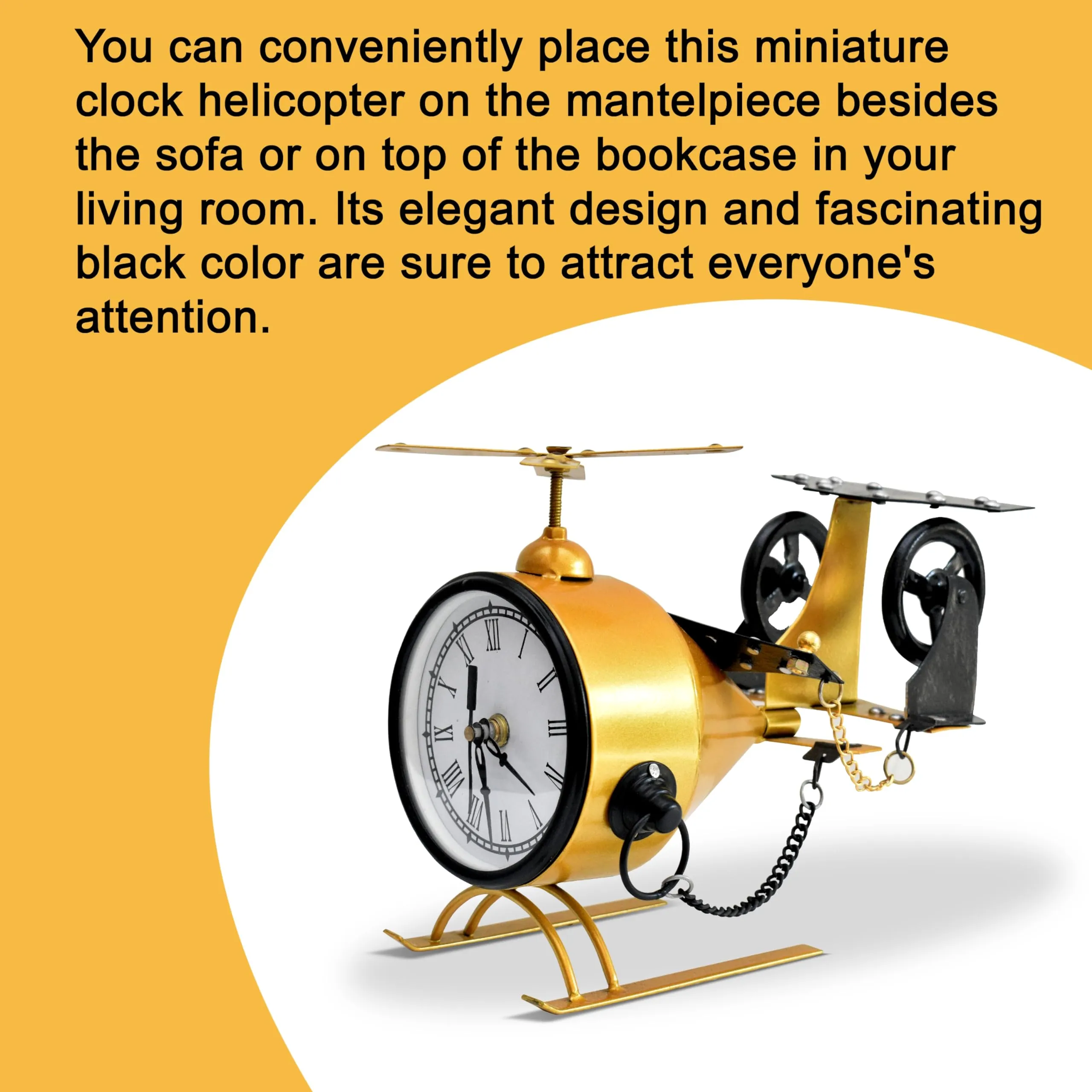 PANEL WOOD Amazing CRAFTLAND Aeroplane Miniature Desk Clock, Stylish Timepiece with Rotating Wheels, Manual Time Adjustment & Table Clock Home Decoration for Living Room & Drawing Room (Golden)