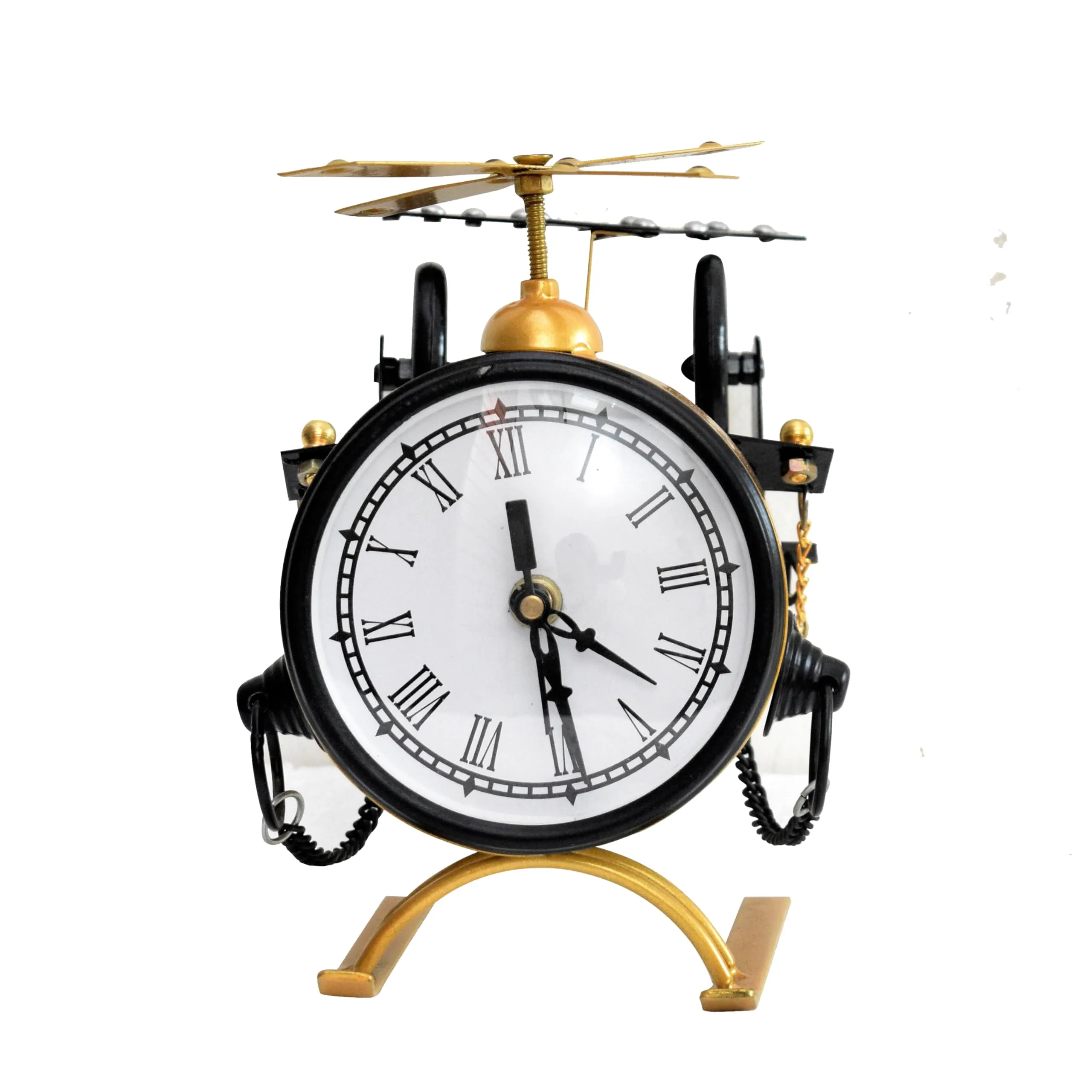 PANEL WOOD Amazing CRAFTLAND Aeroplane Miniature Desk Clock, Stylish Timepiece with Rotating Wheels, Manual Time Adjustment & Table Clock Home Decoration for Living Room & Drawing Room (Golden)