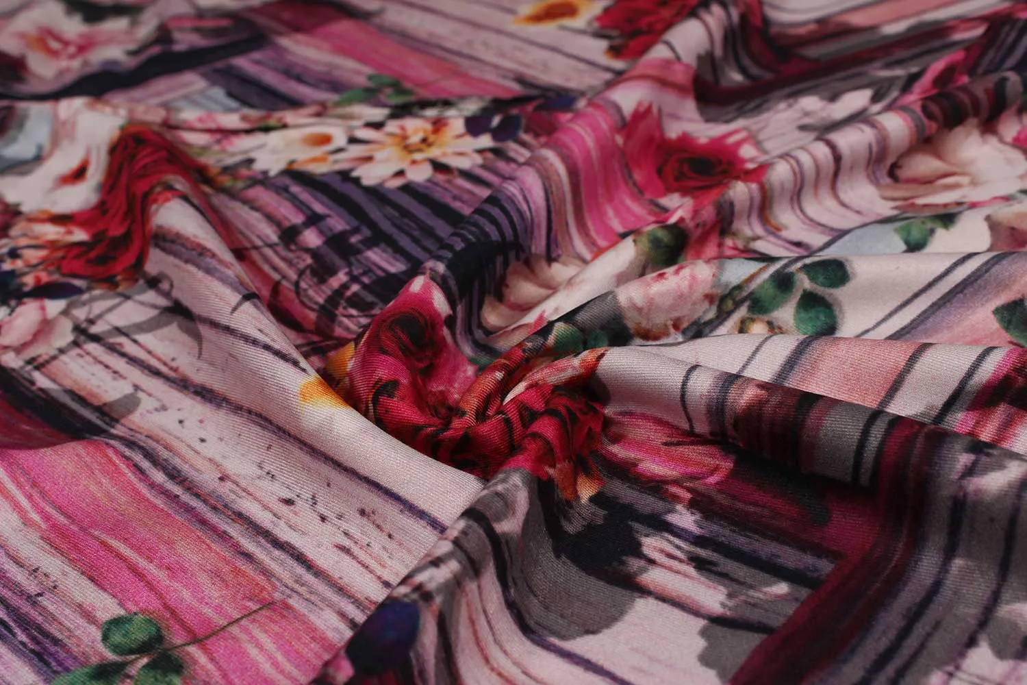 Pink, Red, Rust, White Floral Viscose Spun Fabric