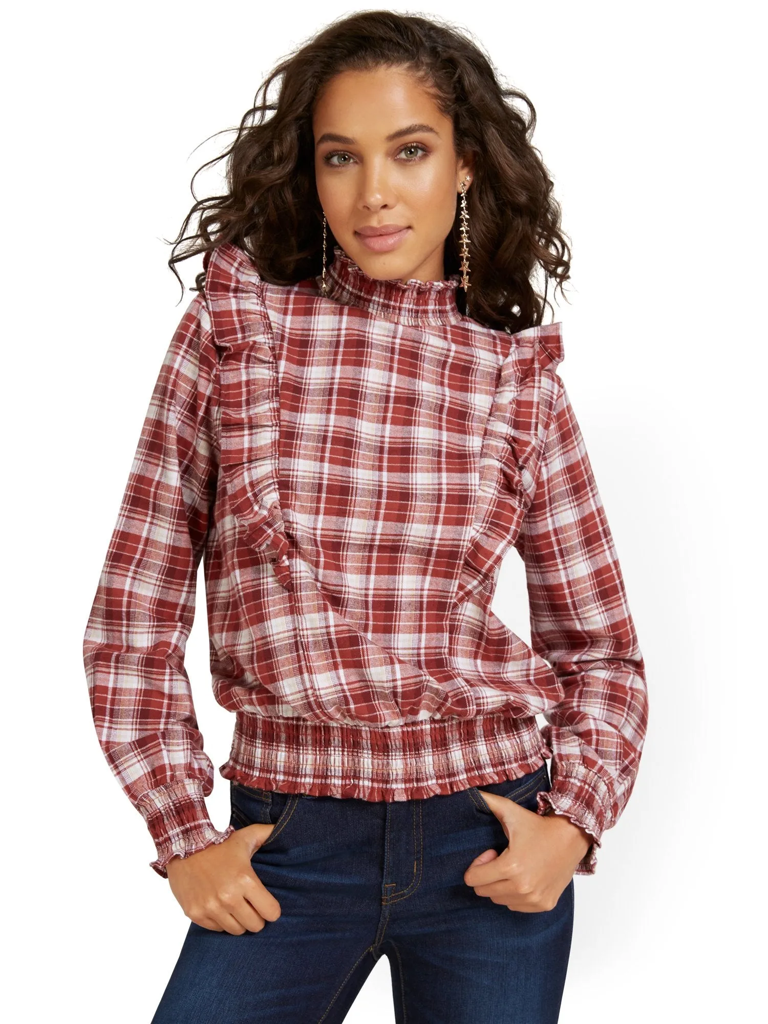 Plaid Ruffle Blouse