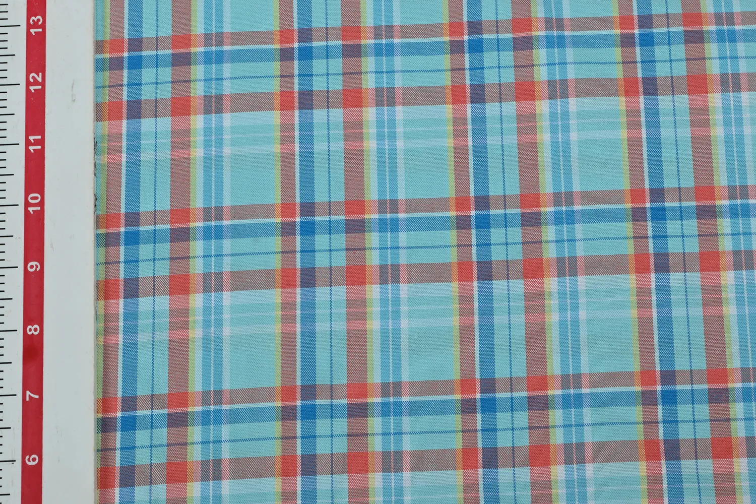 Precut of 1 Meter of Light Blue & Red Checks Cotton Yarn Dyed Fabric