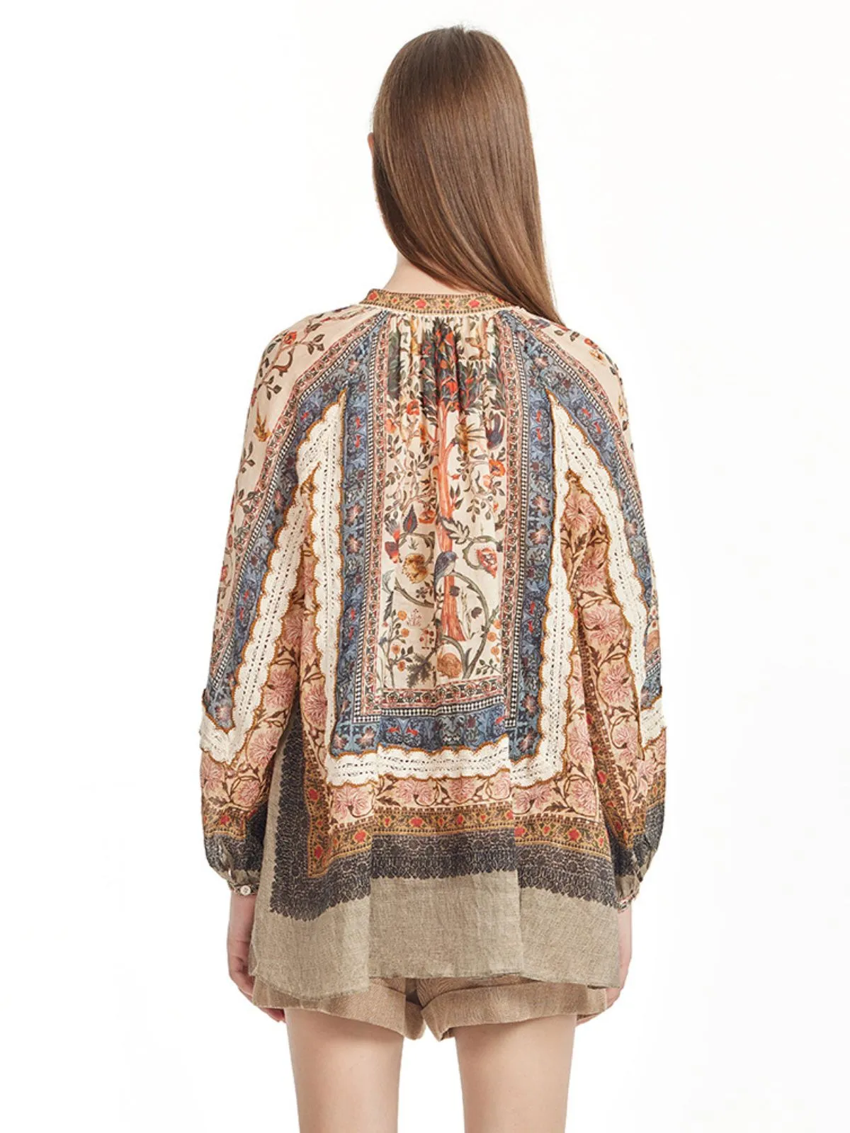 Ramie Print Lace Shirt