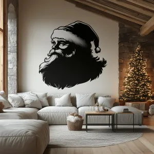 Silhouette Santa Wall Mural | Black Christmas Decal | Minimalist Santa Claus Wall Art | Rustic Holiday Sticker | Elegant Festive Decoration