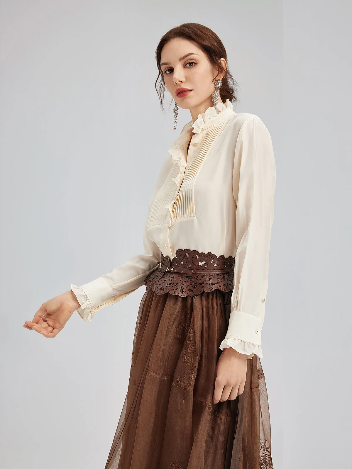 Silk Ruffled Collar Blouse