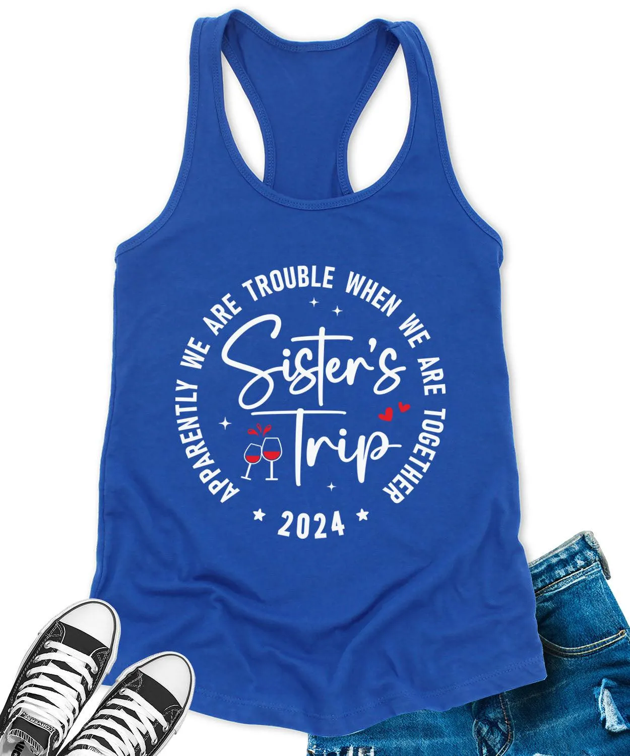 Sisters Trip 2024 Racerback Tank Top for Women Apparently We are Trouble Letter Print Sleeveless Summer Tops