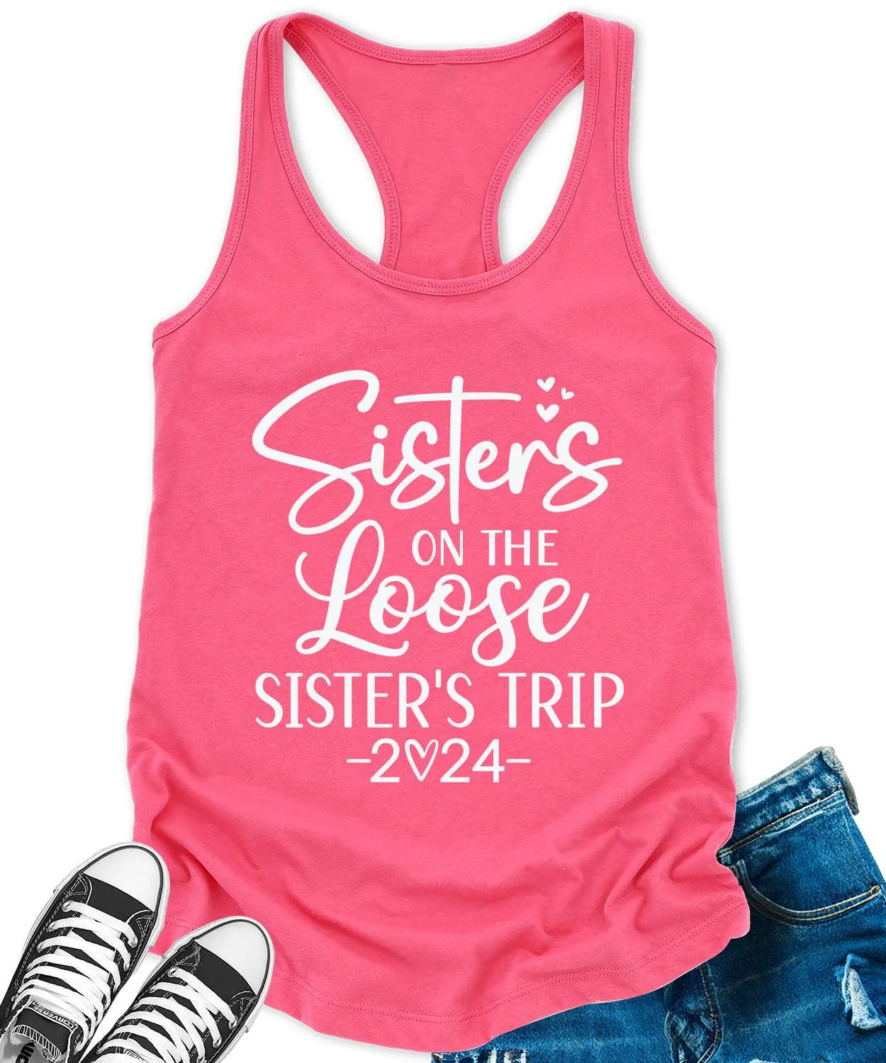 Sisters Trip 2024 Racerback Tank Top for Women Letter Print Sleeveless Summer Tops